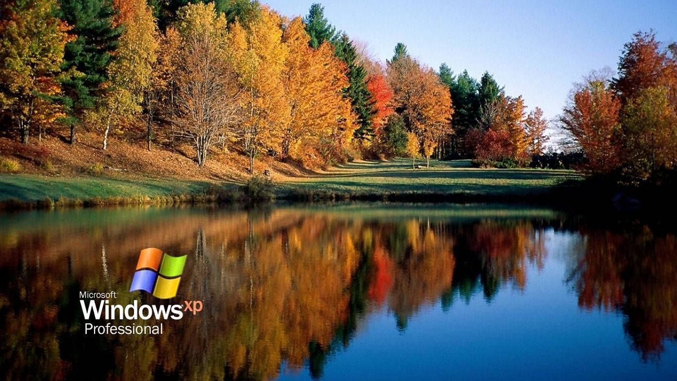 Windows XP, autumn lake, vibrant orange red, HD Desktop Wallpaper