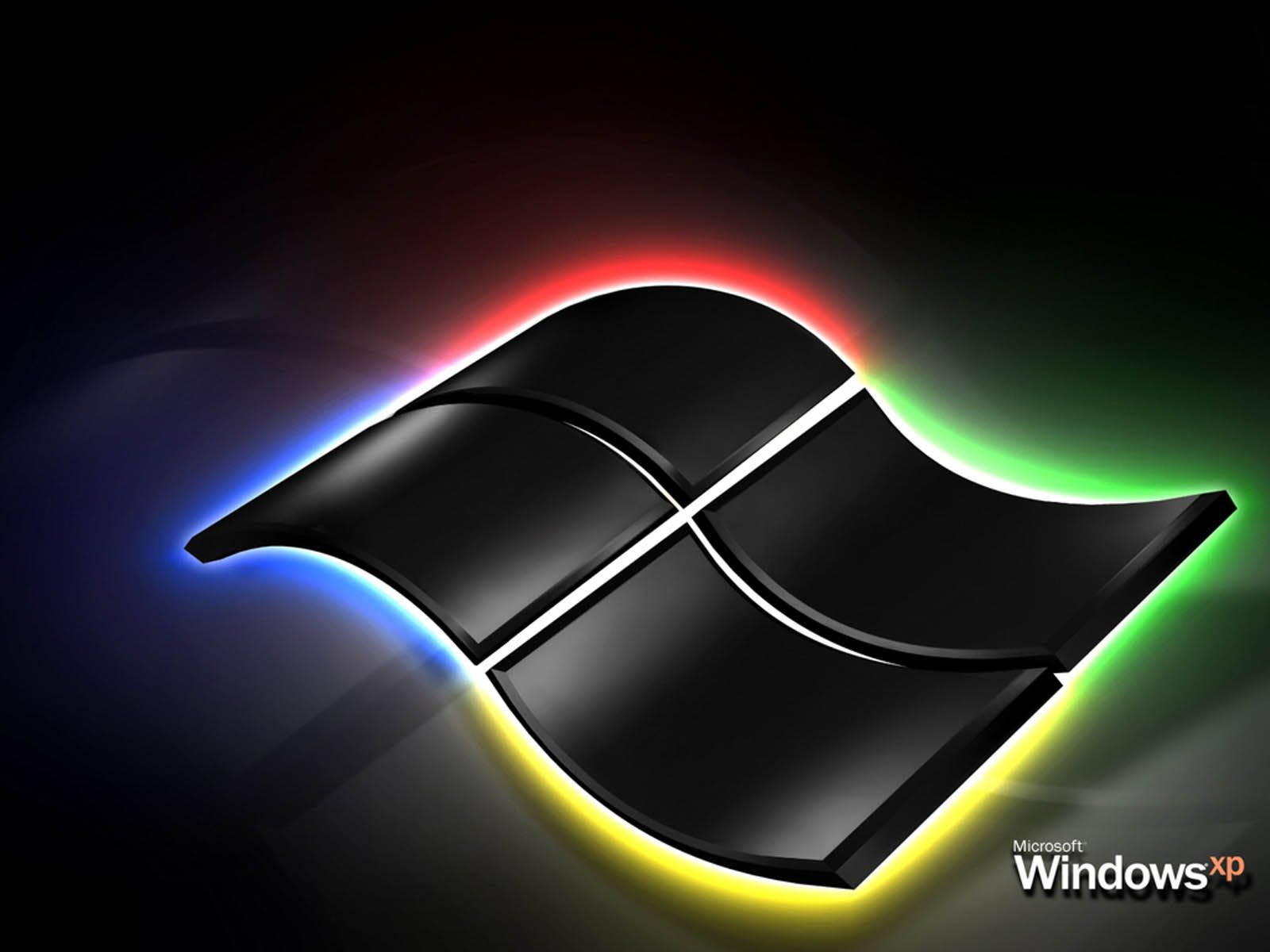 Windows XP, glossy black, neon lights, HD Desktop Wallpaper