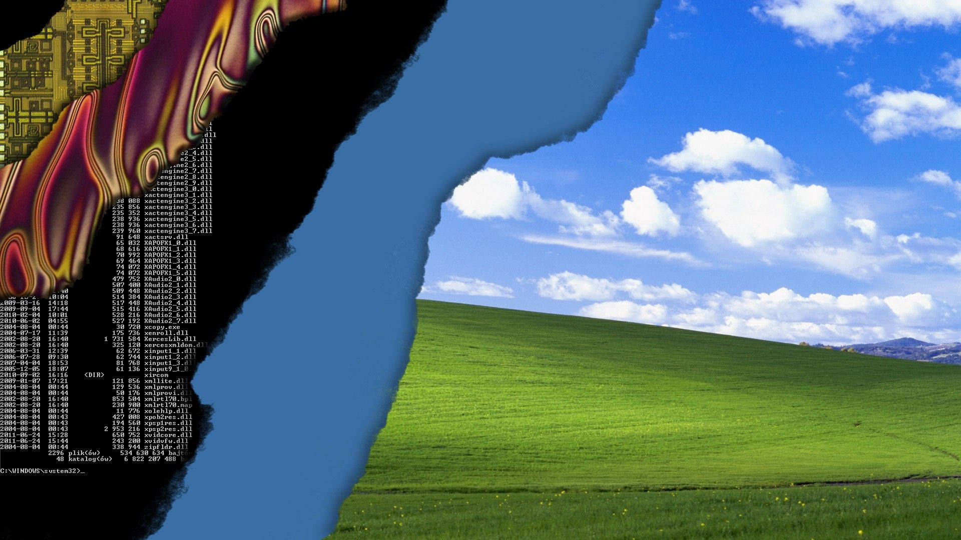 Windows XP, green field, blue sky, Full HD Desktop Wallpaper