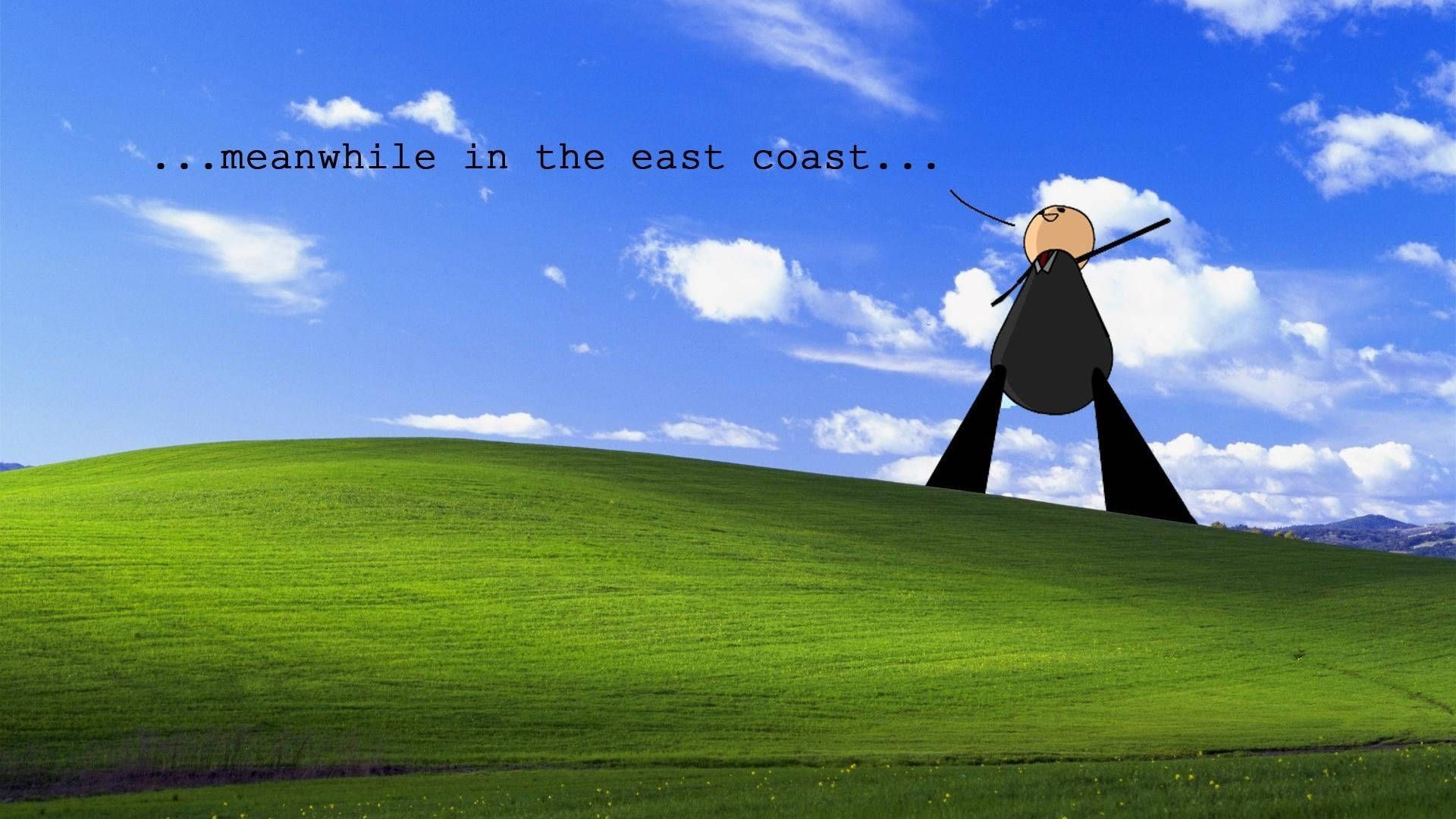 Windows XP, cartoon windmill, vibrant green hill, Full HD Desktop Wallpaper