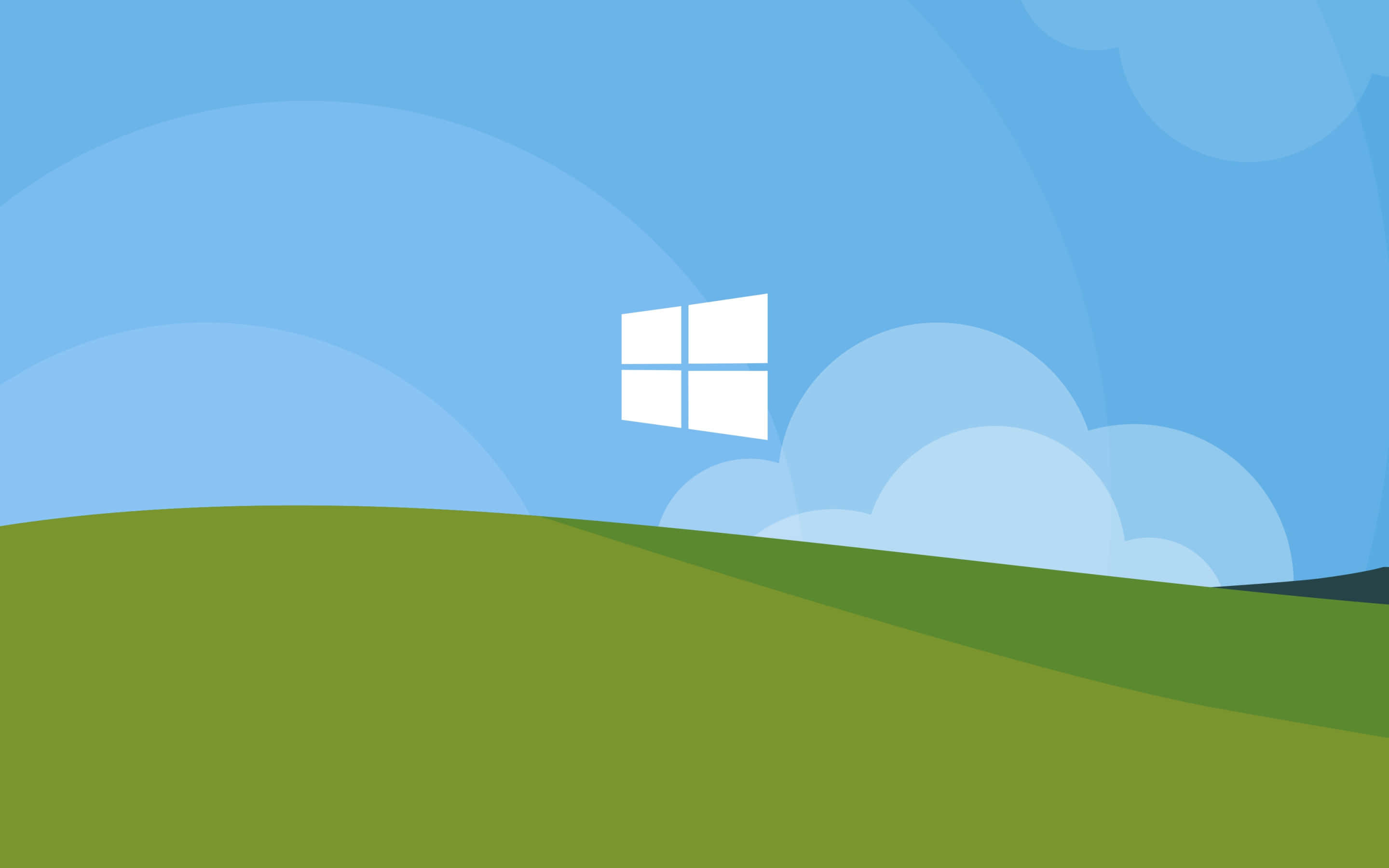 Windows XP, white Windows logo, green hill, 2K Desktop Wallpaper