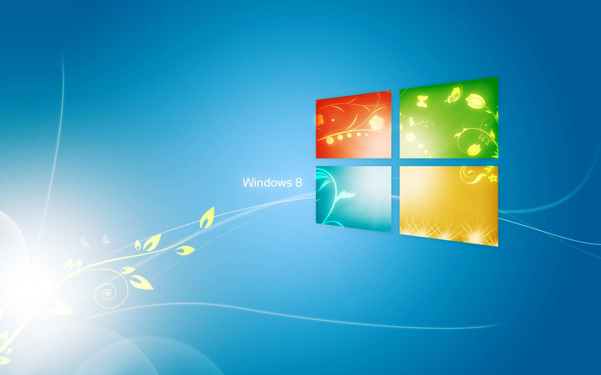 Windows 8, four colored panels, floral swirls, Full HD Desktop Wallpaper