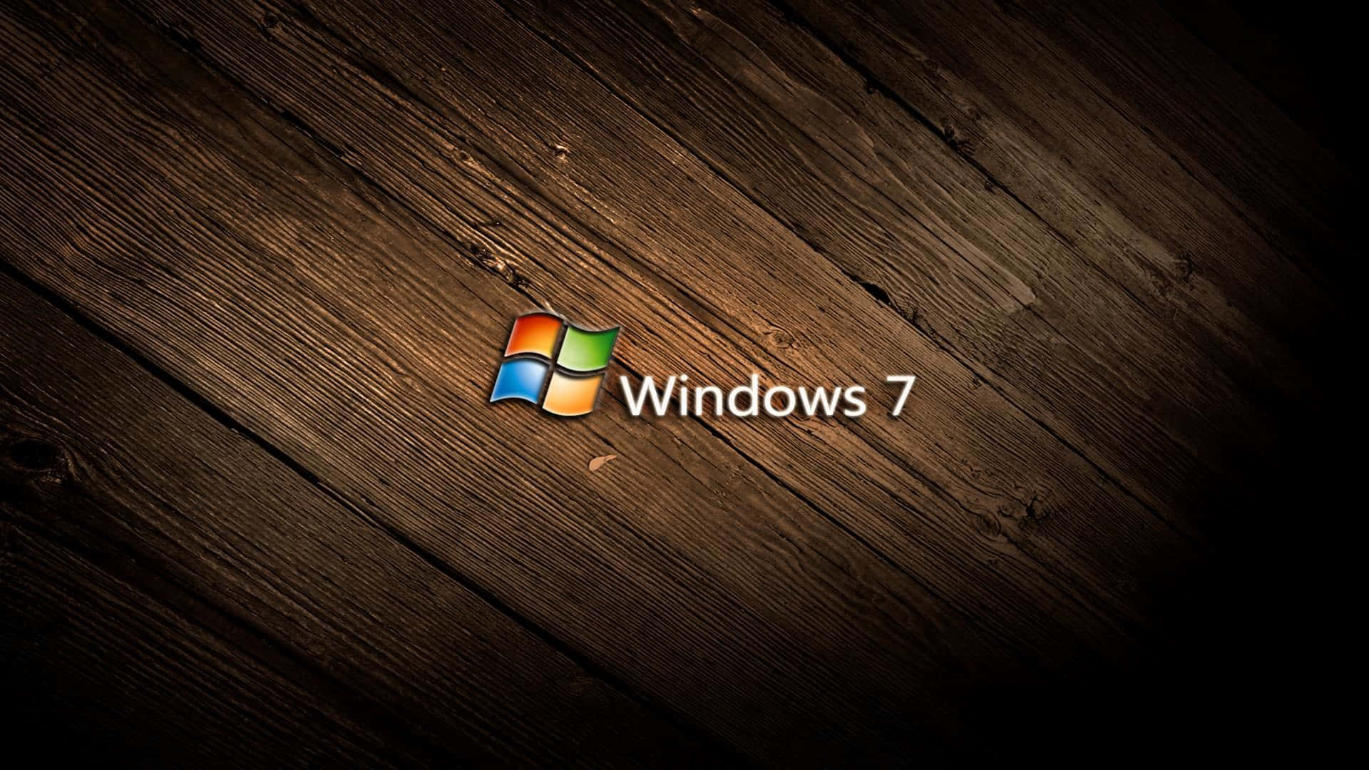 Windows 7, glows softly, dark rustic wooden surface, Full HD Desktop Wallpaper