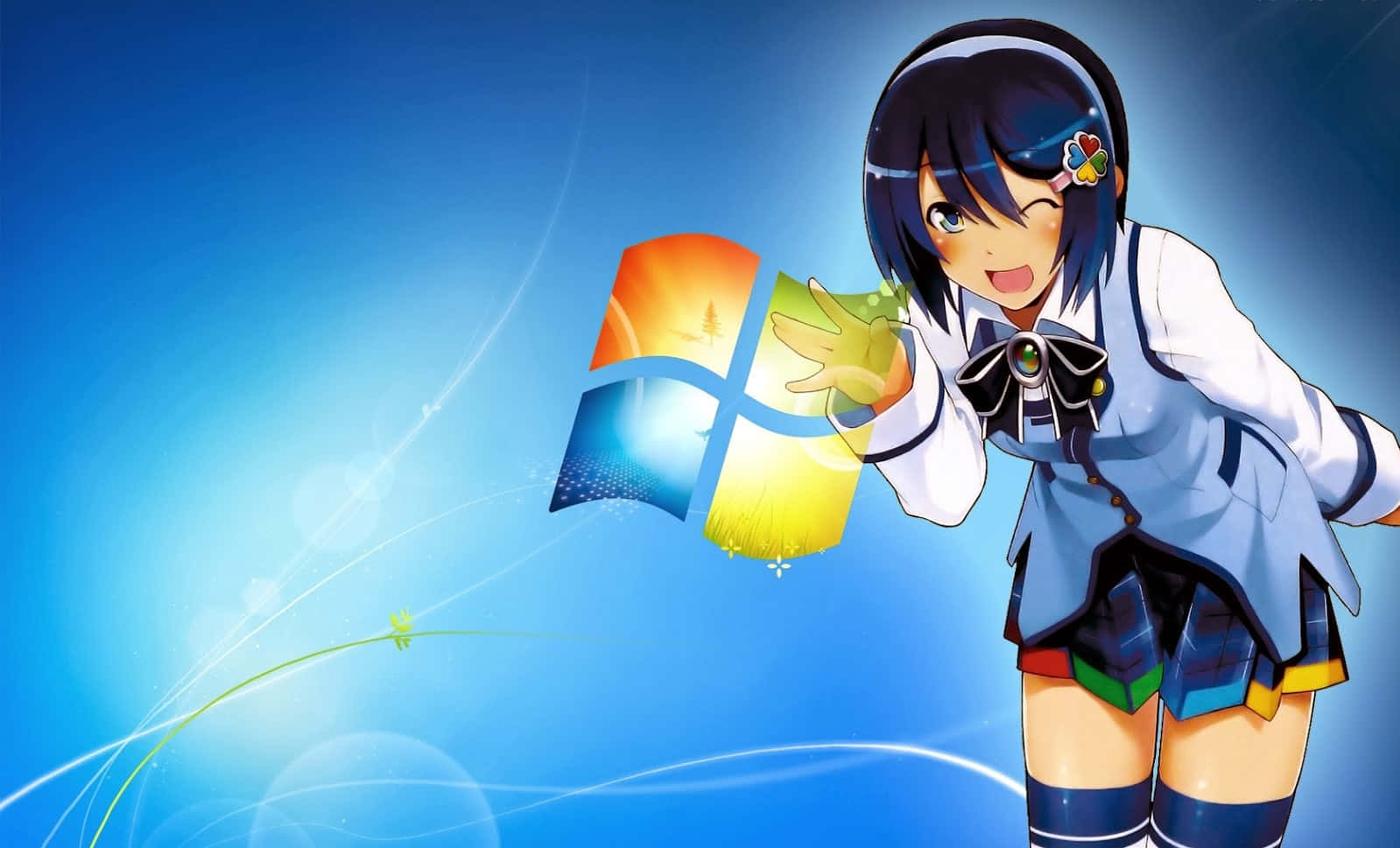 anime girl, school uniform, Windows logo, HD Desktop Wallpaper