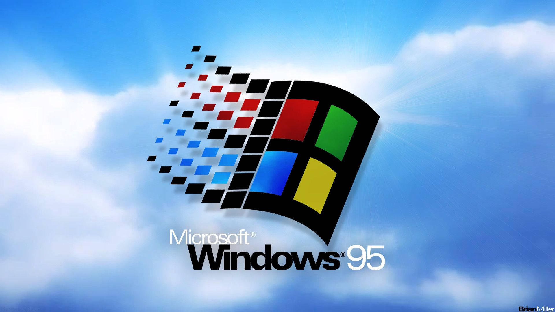 Windows 95, colorful four-pane design, pixelated trail, Full HD Desktop Wallpaper