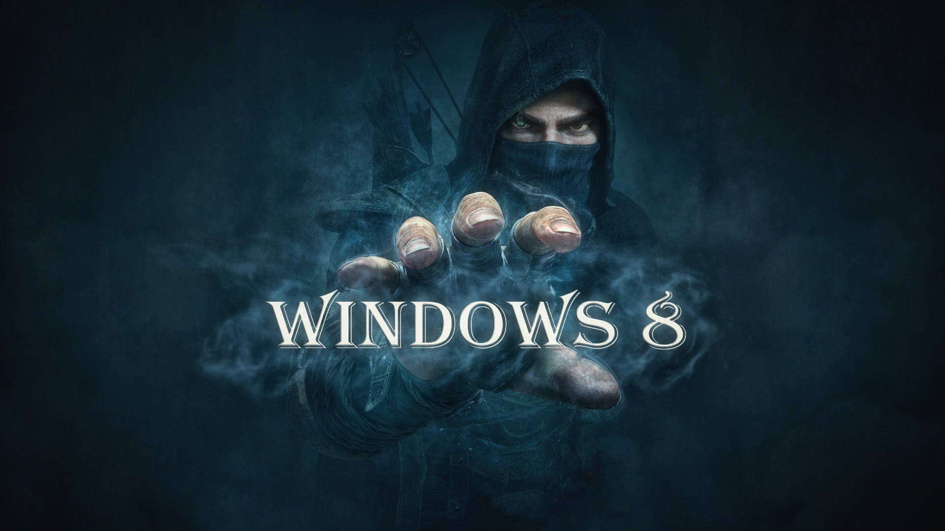 Windows 8, hooded figure, glowing eyes, Full HD Desktop Wallpaper