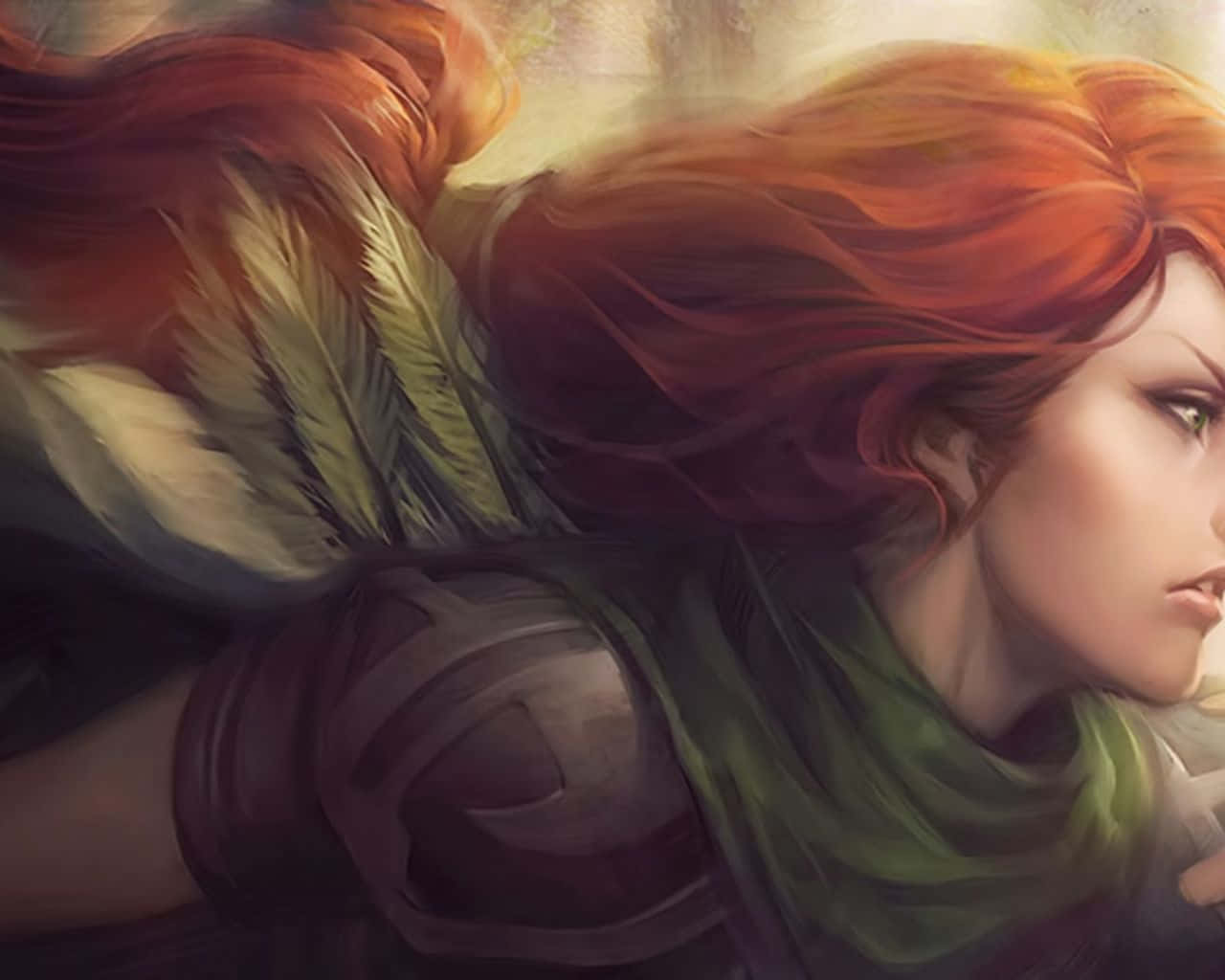 Windranger, red-haired warrior, feathered wings, HD Desktop Wallpaper