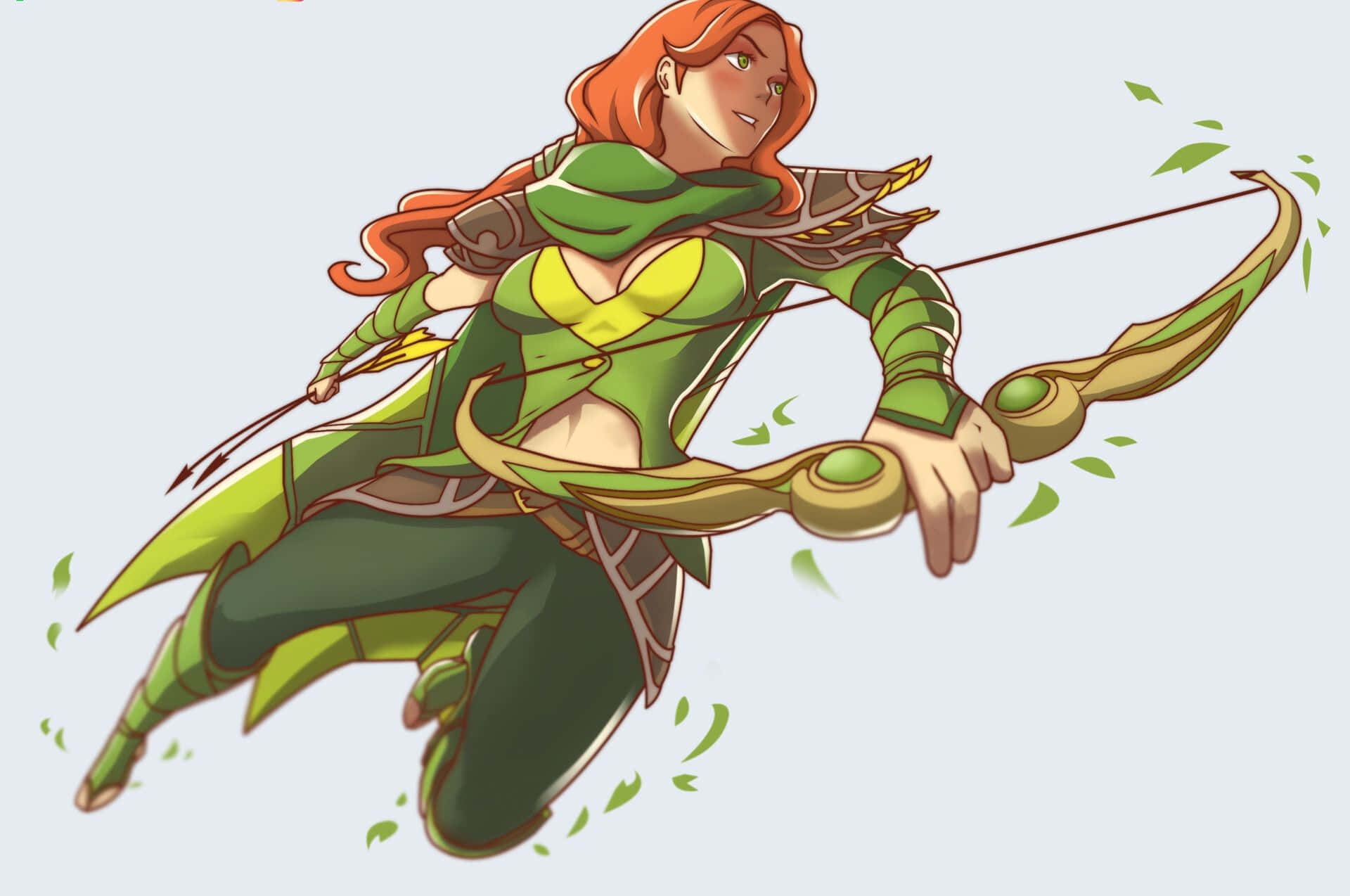 Windranger, red-haired archer, green armor, Full HD Desktop Wallpaper