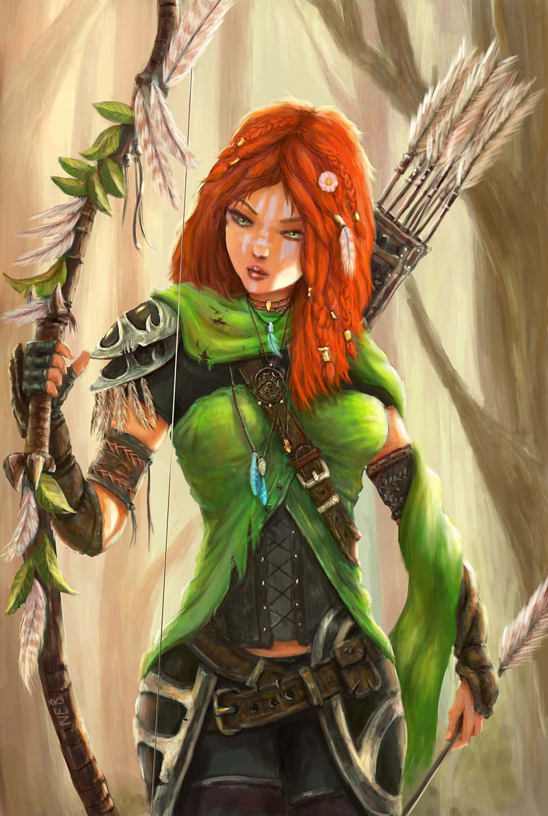 Windranger, red-haired archer, green armor, HD Phone Wallpaper