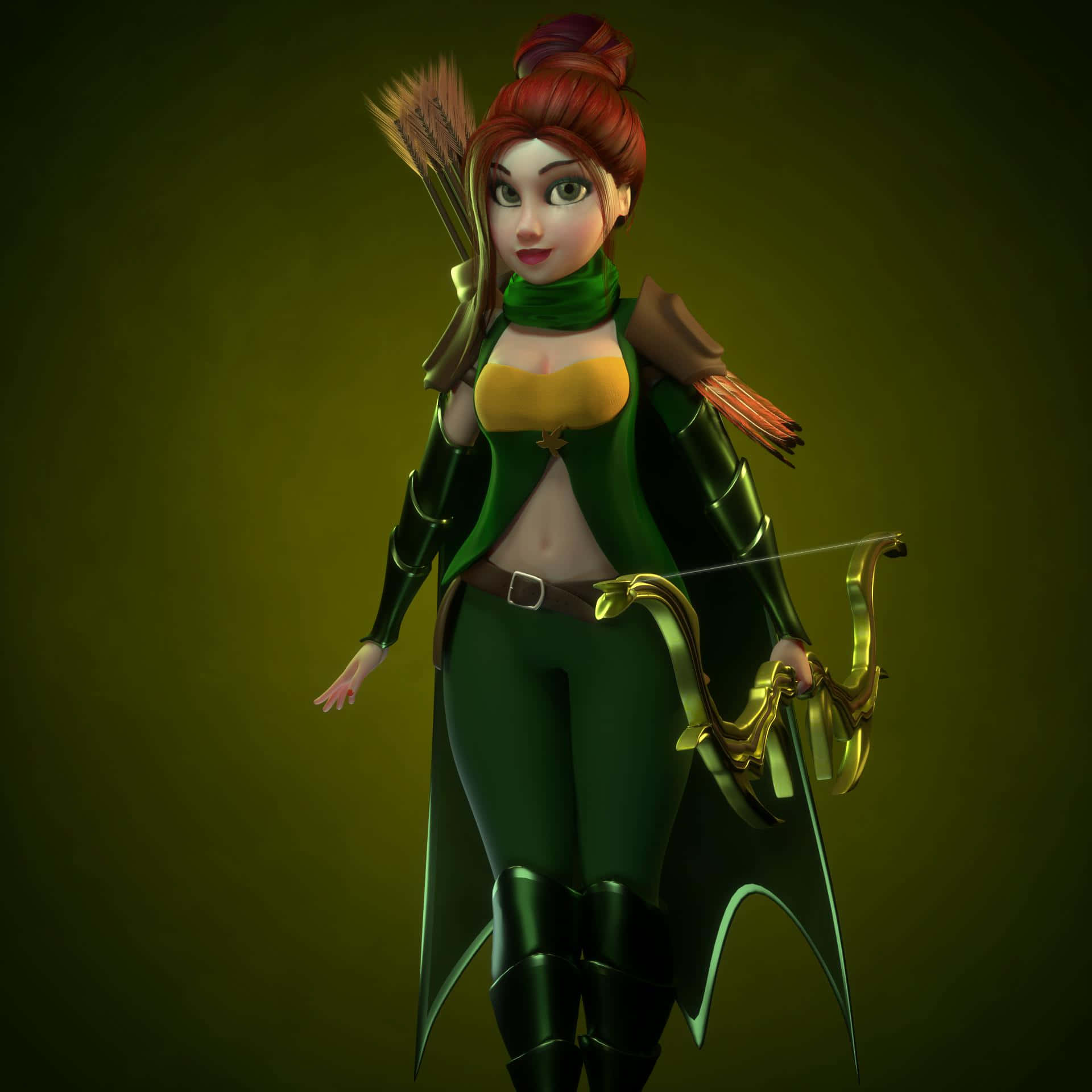 Windranger, red hair, green armor, Full HD Desktop Wallpaper
