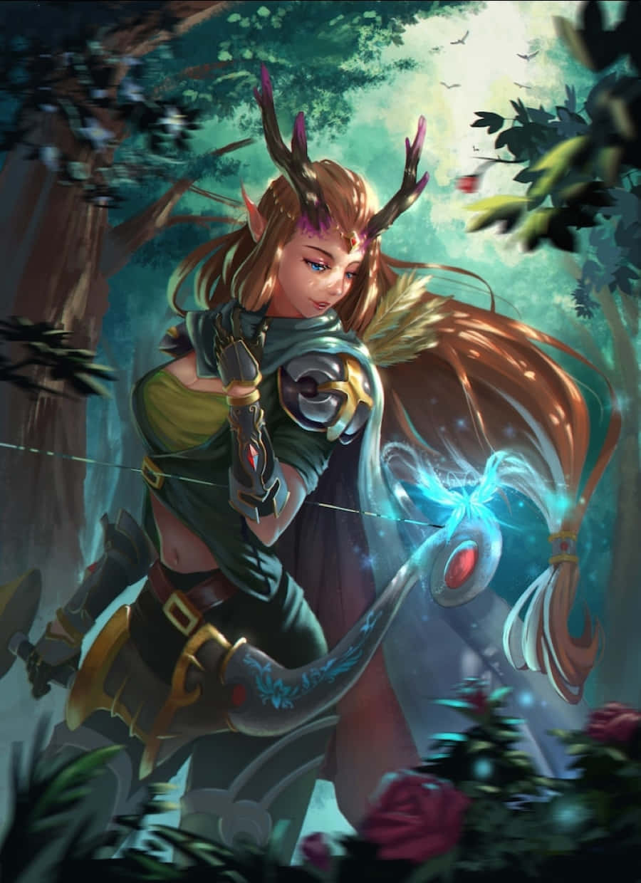 Windranger, fantasy elf archer, antlered headgear, SD Phone Wallpaper