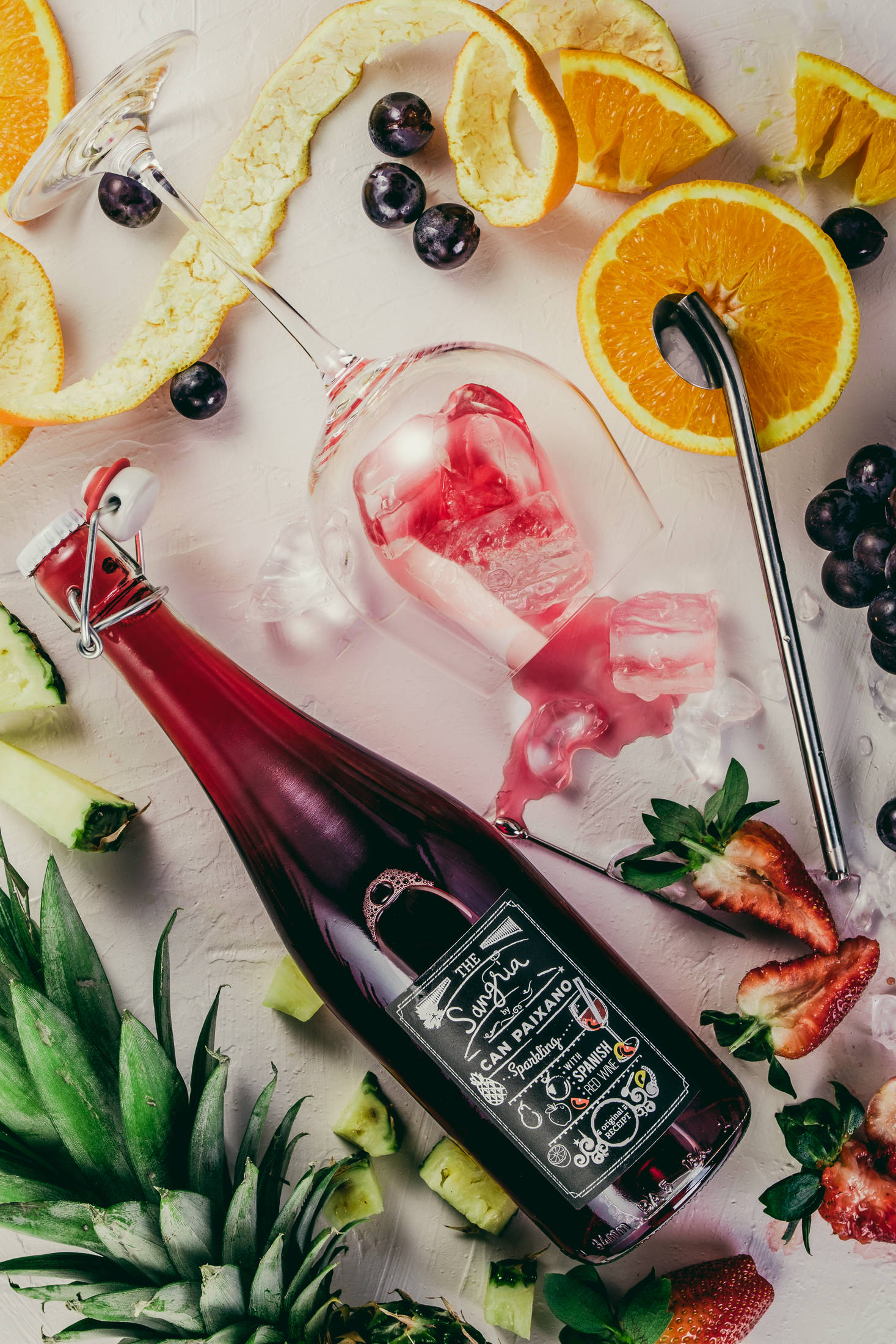 red sparkling drink bottle, ice, citrus fruits, Full HD Phone Wallpaper