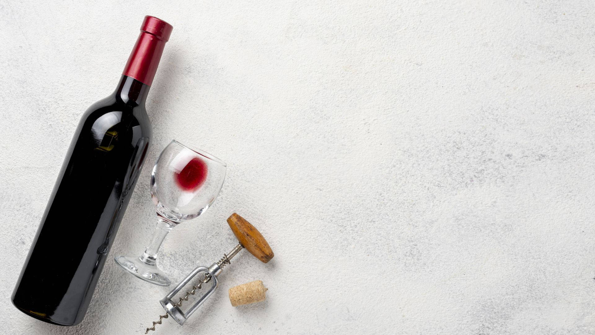 dark red wine bottle, glass corkscrew, cork rest, Full HD Desktop Wallpaper