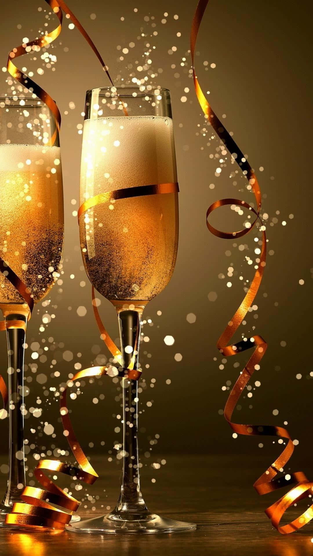 New Year iPhone, gold wine, glittering confetti, Full HD Phone Wallpaper