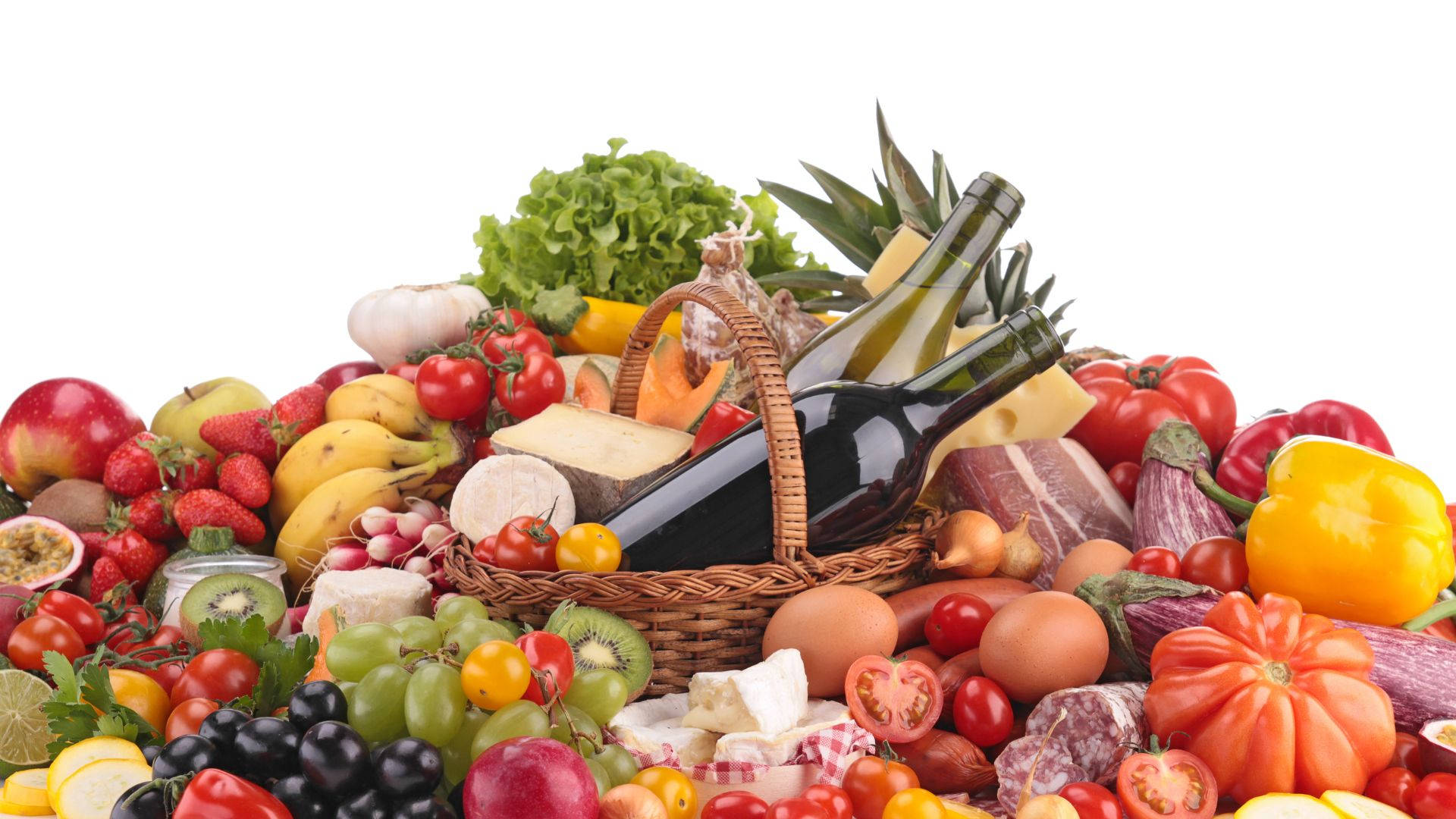 basket, fruits, vegetables, Full HD Desktop Wallpaper