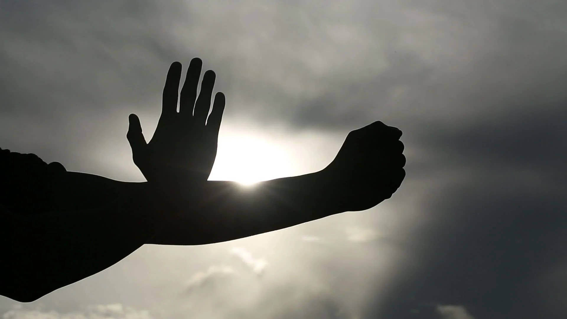 Wing Chun, silhouetted arms, cloudy sky, Full HD Desktop Wallpaper