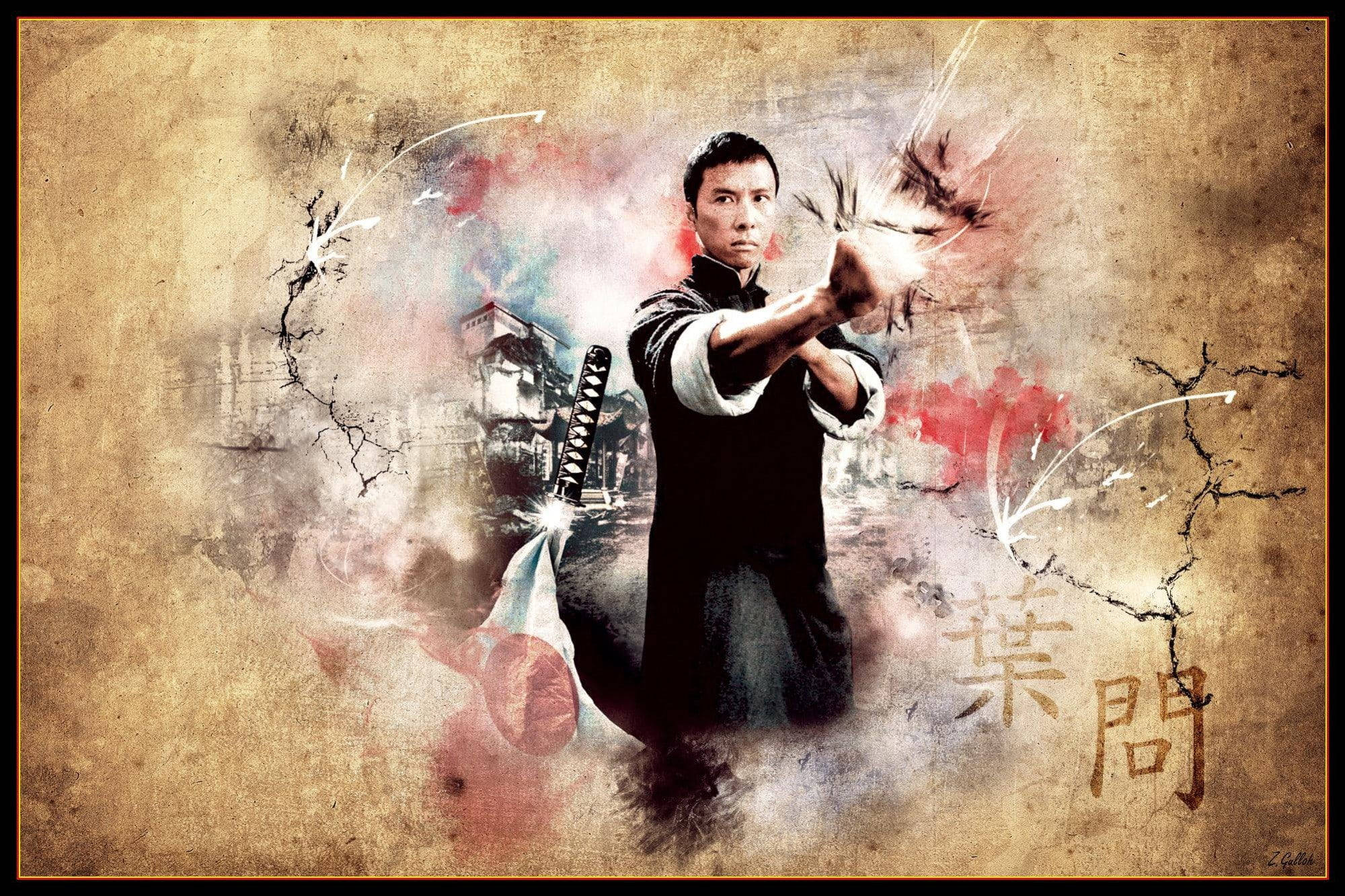 Wing Chun, traditional attire, textured backdrop, Full HD Desktop Wallpaper