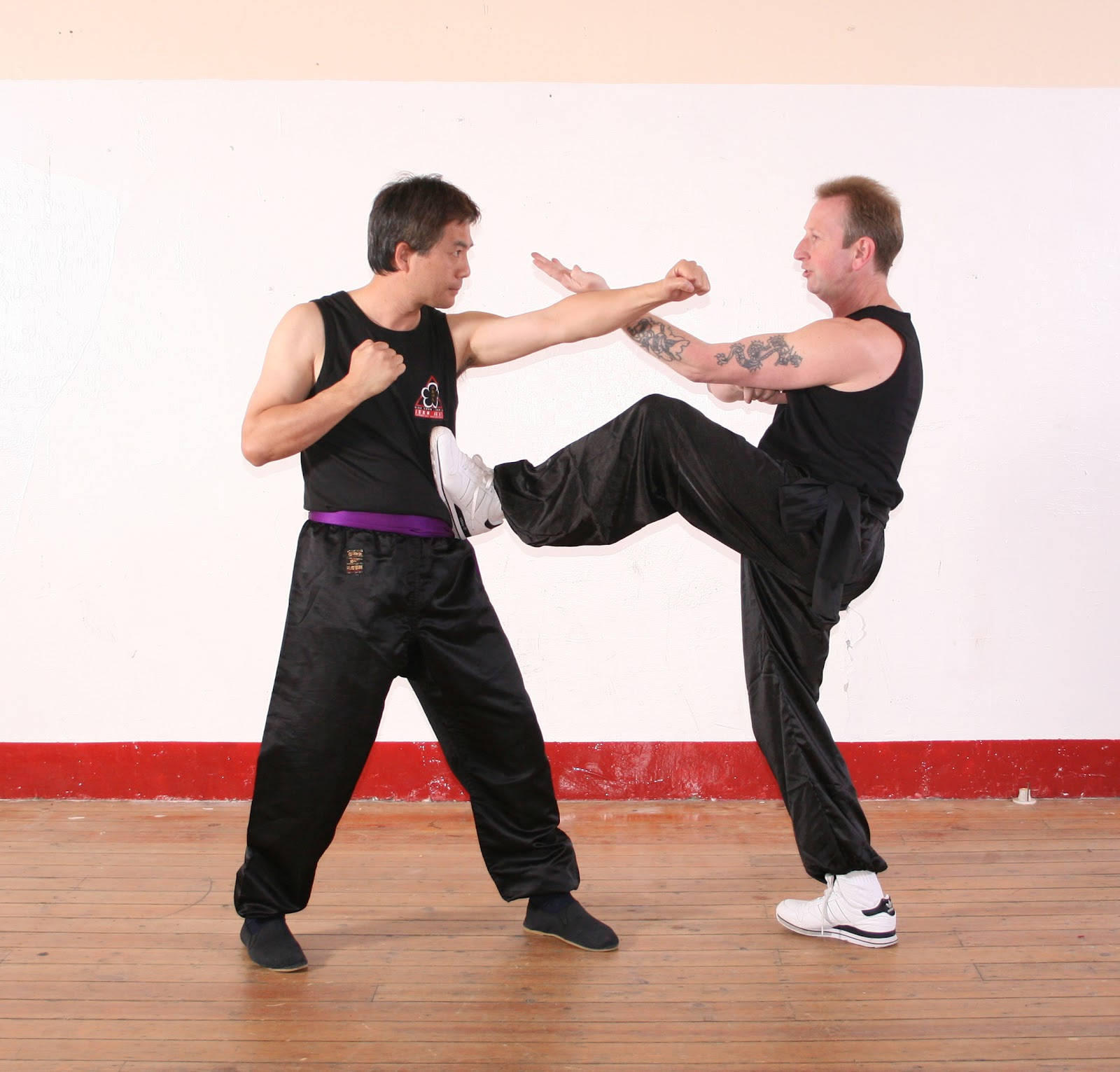 Wing Chun, black uniforms, plain white wall, HD Desktop Wallpaper
