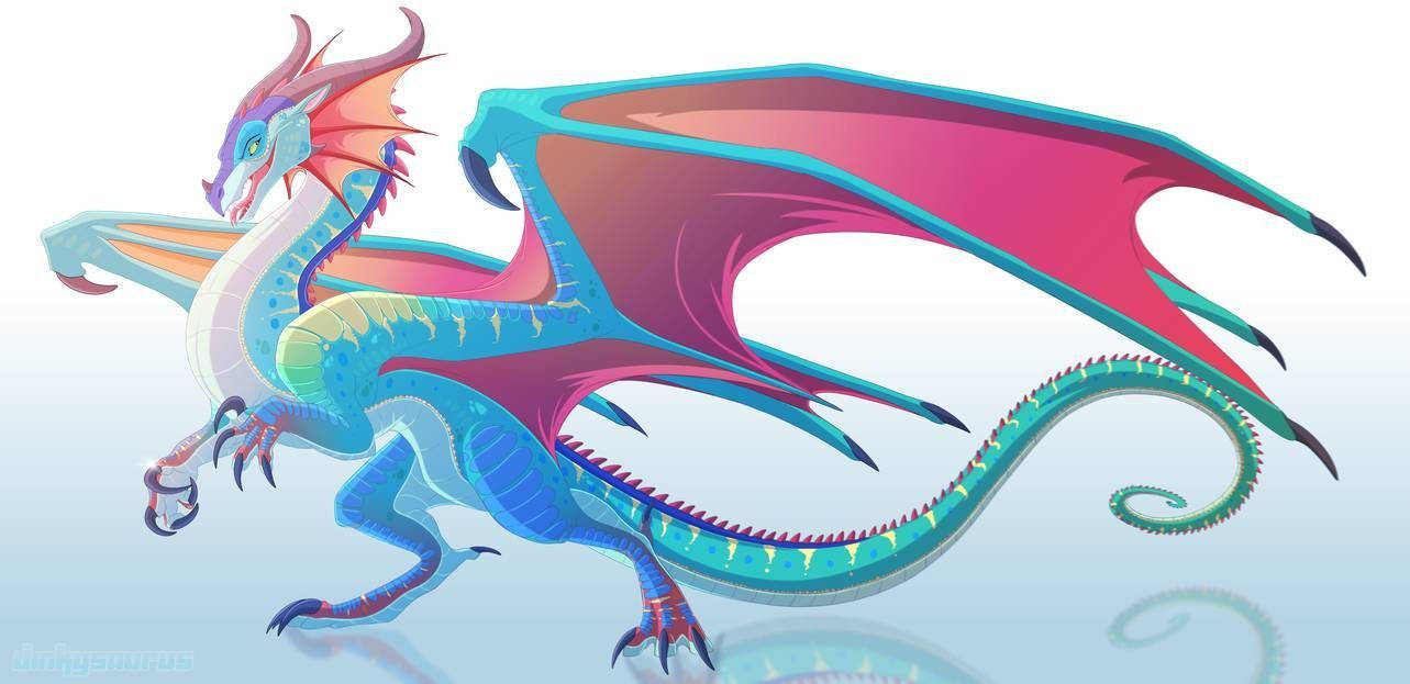 Wings Of Fire, anime-style dragon, iridescent blue green and pink wings, HD Desktop Wallpaper