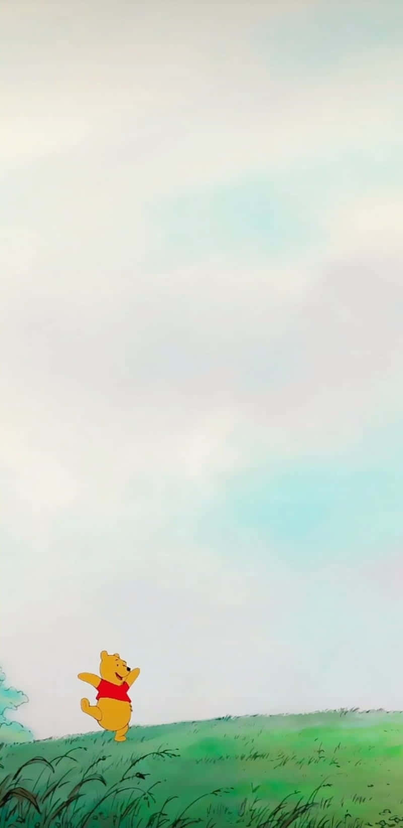 Winnie The Pooh, grassy hill, soft pastel sky, HD Phone Wallpaper