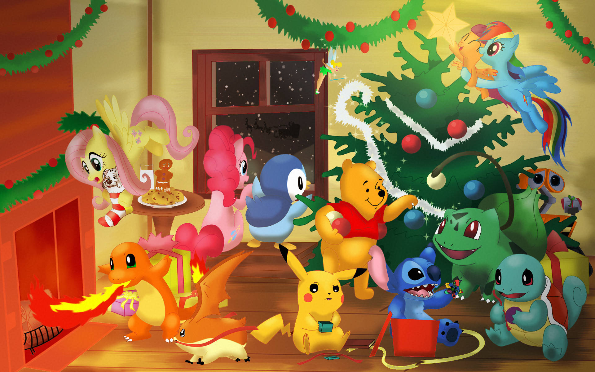 Winnie The Pooh, Christmas, decorated tree, Full HD Desktop Wallpaper