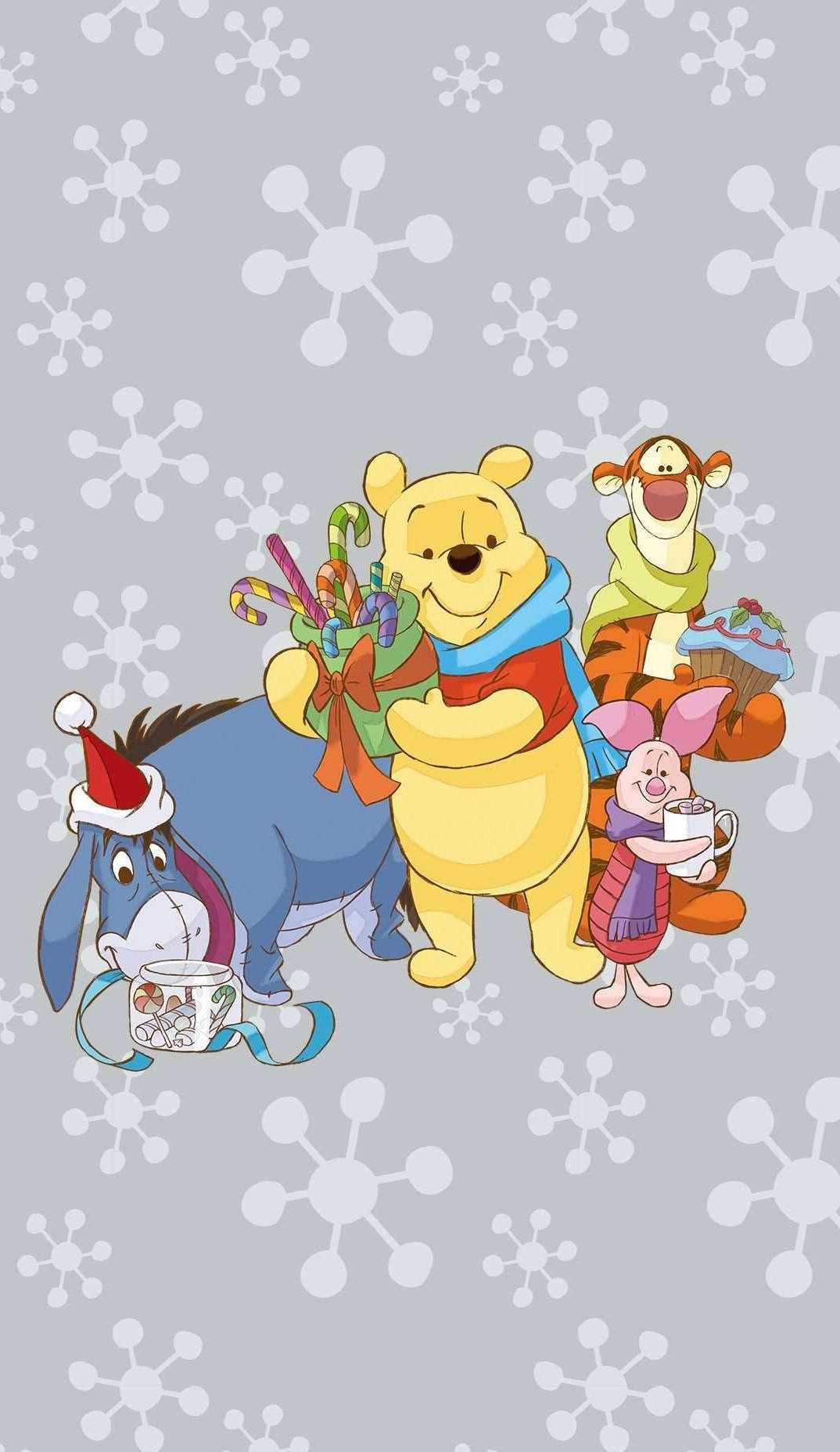 Winnie The Pooh, Christmas, snowy gray background, HD Phone Wallpaper