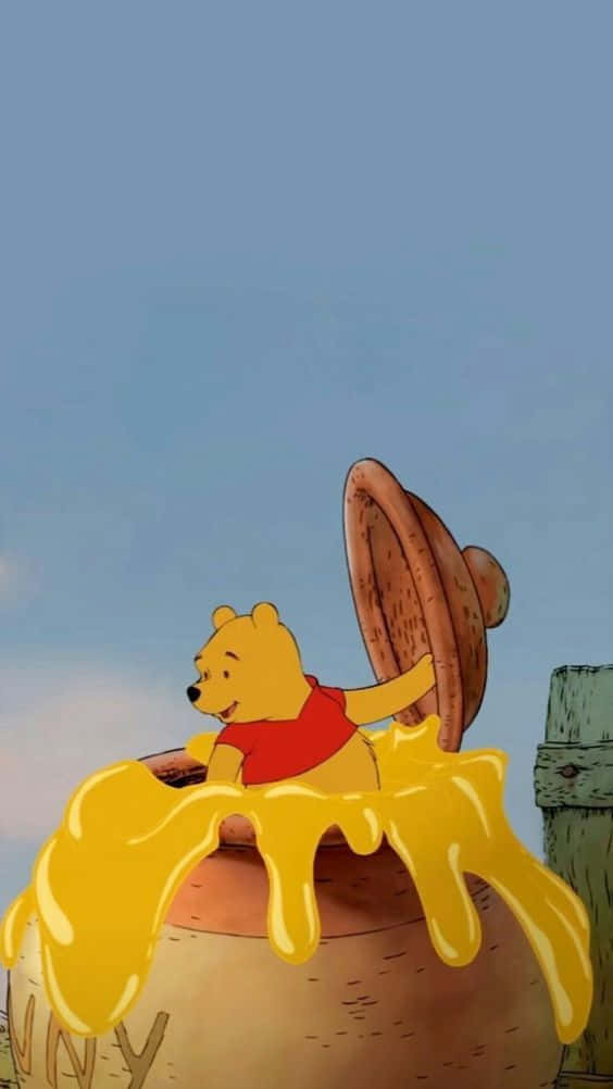 Winnie The Pooh, red shirt, giant honey pot, SD Phone Wallpaper