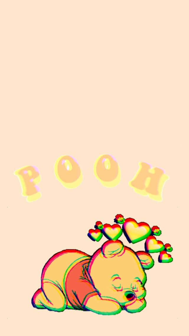 Winnie The Pooh, soft peach background, floating hearts, SD Phone Wallpaper