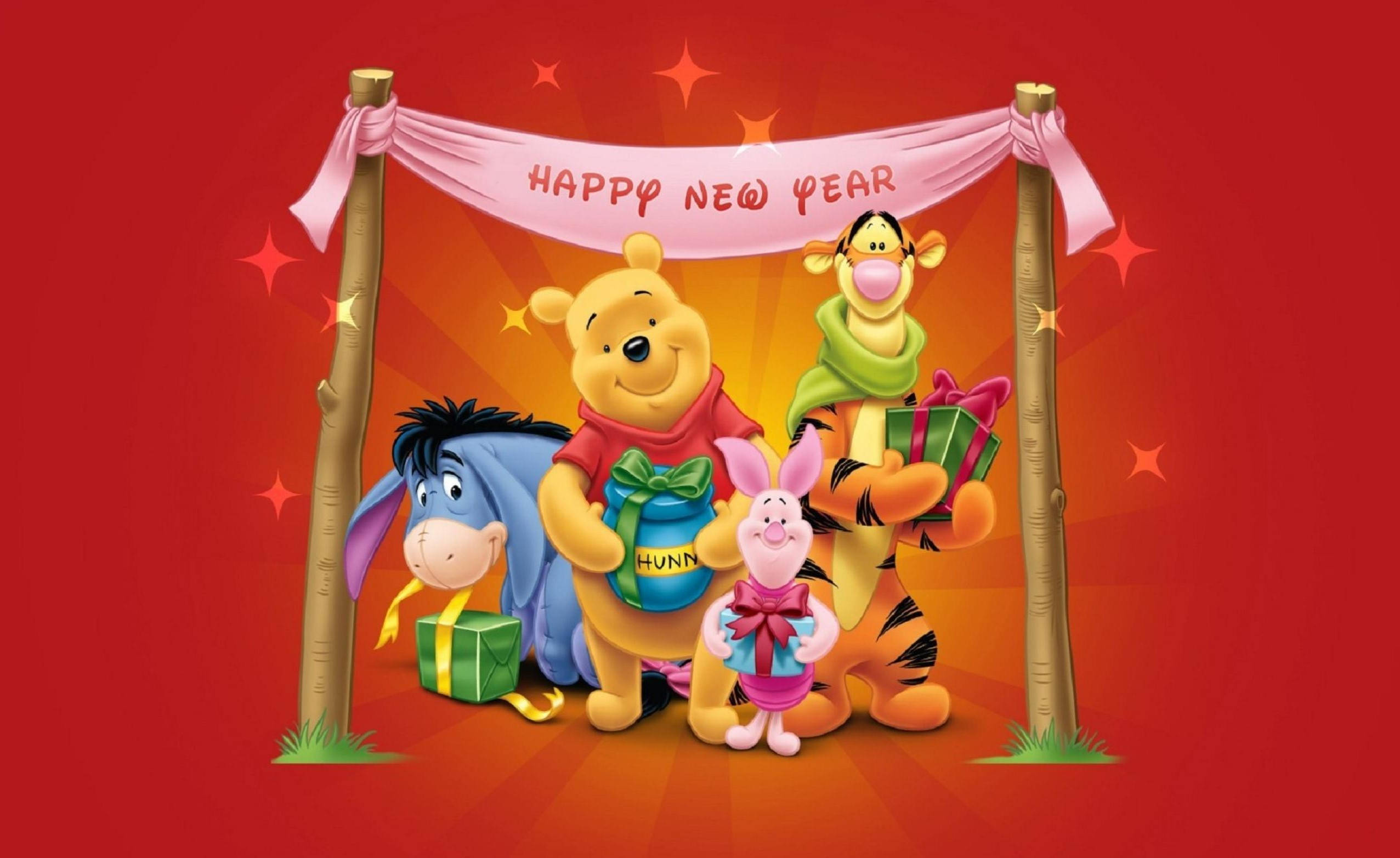 Winnie The Pooh, friends, New Year, Full HD Desktop Wallpaper