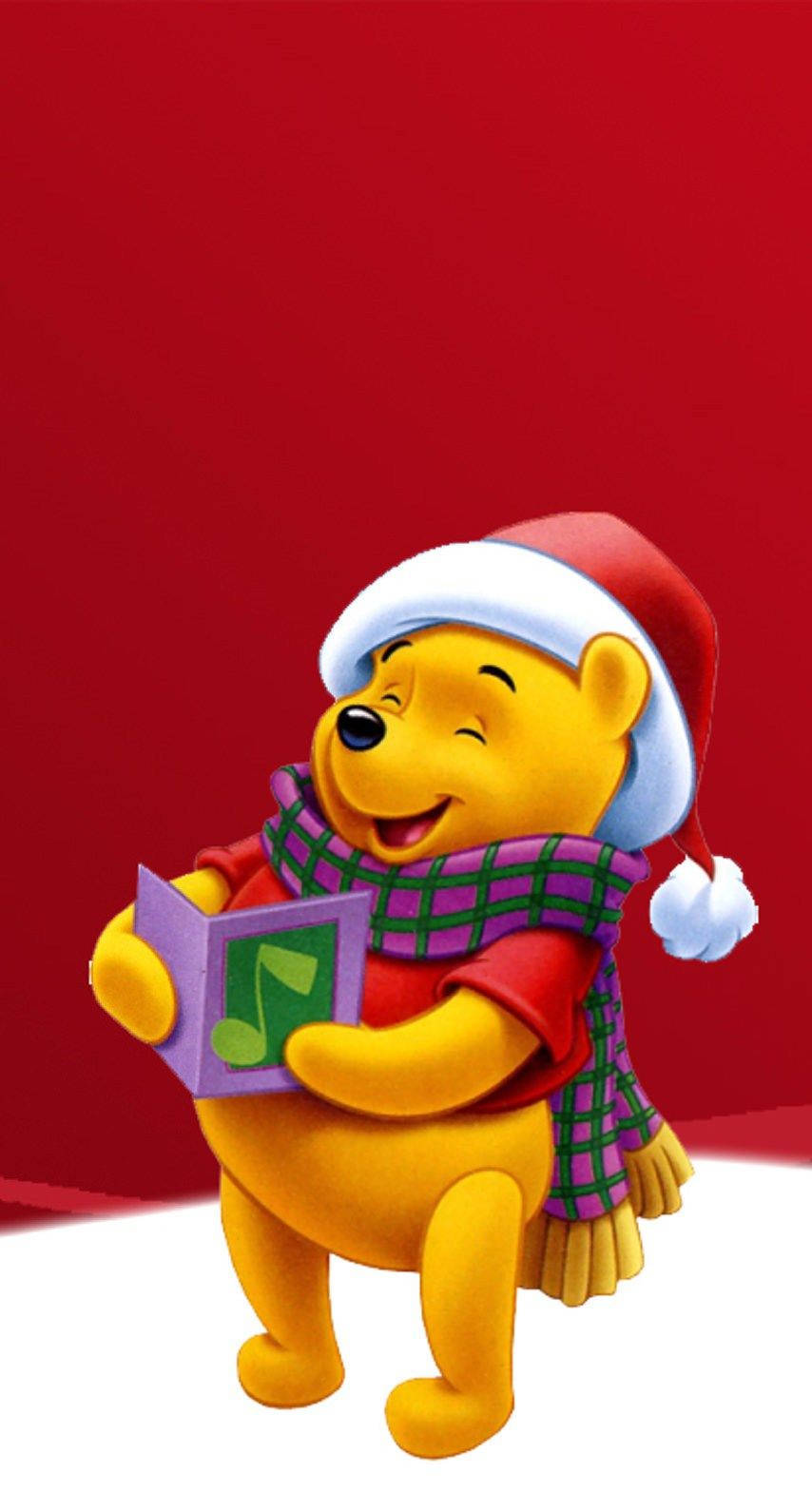 Winnie the Pooh, red Santa hat, plaid scarf, HD Phone Wallpaper
