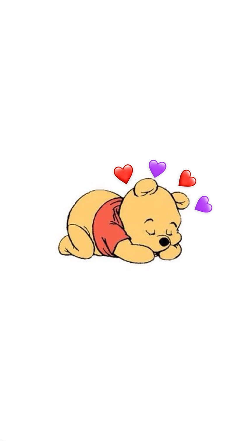 Winnie The Pooh, purple hearts, cartoon bear, HD Phone Wallpaper
