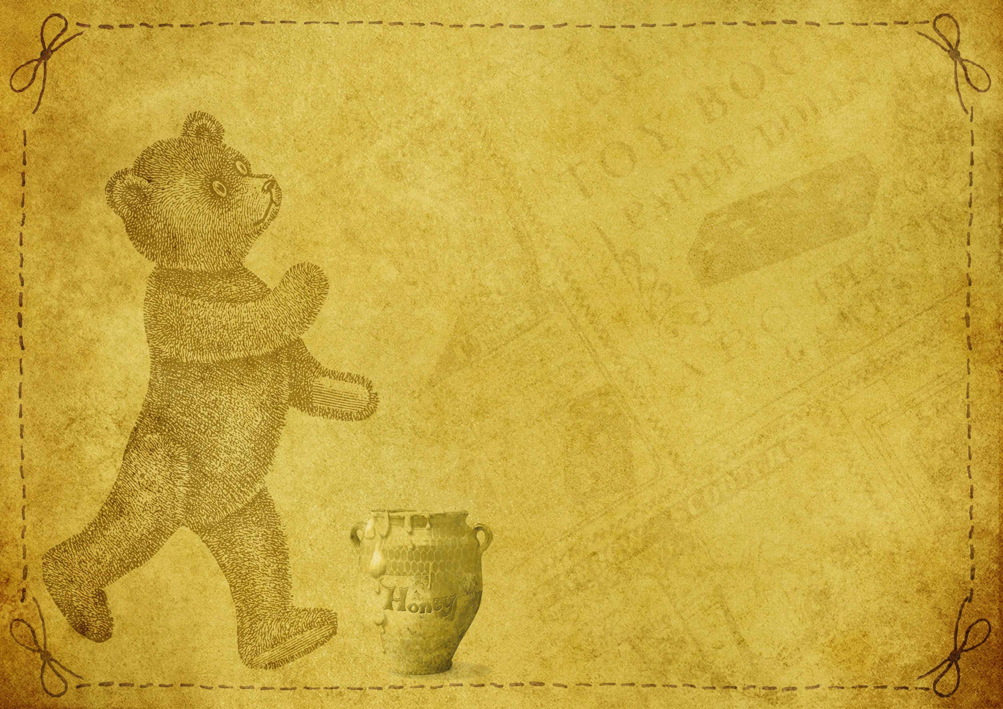 Winnie The Pooh, vintage-style teddy bear, honey jar, 2K Desktop Wallpaper