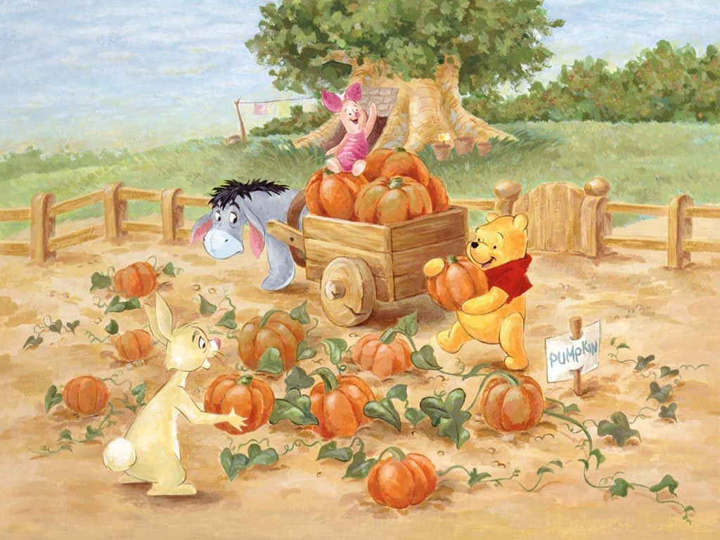 Winnie the Pooh, friends, pumpkins, SD Desktop Wallpaper