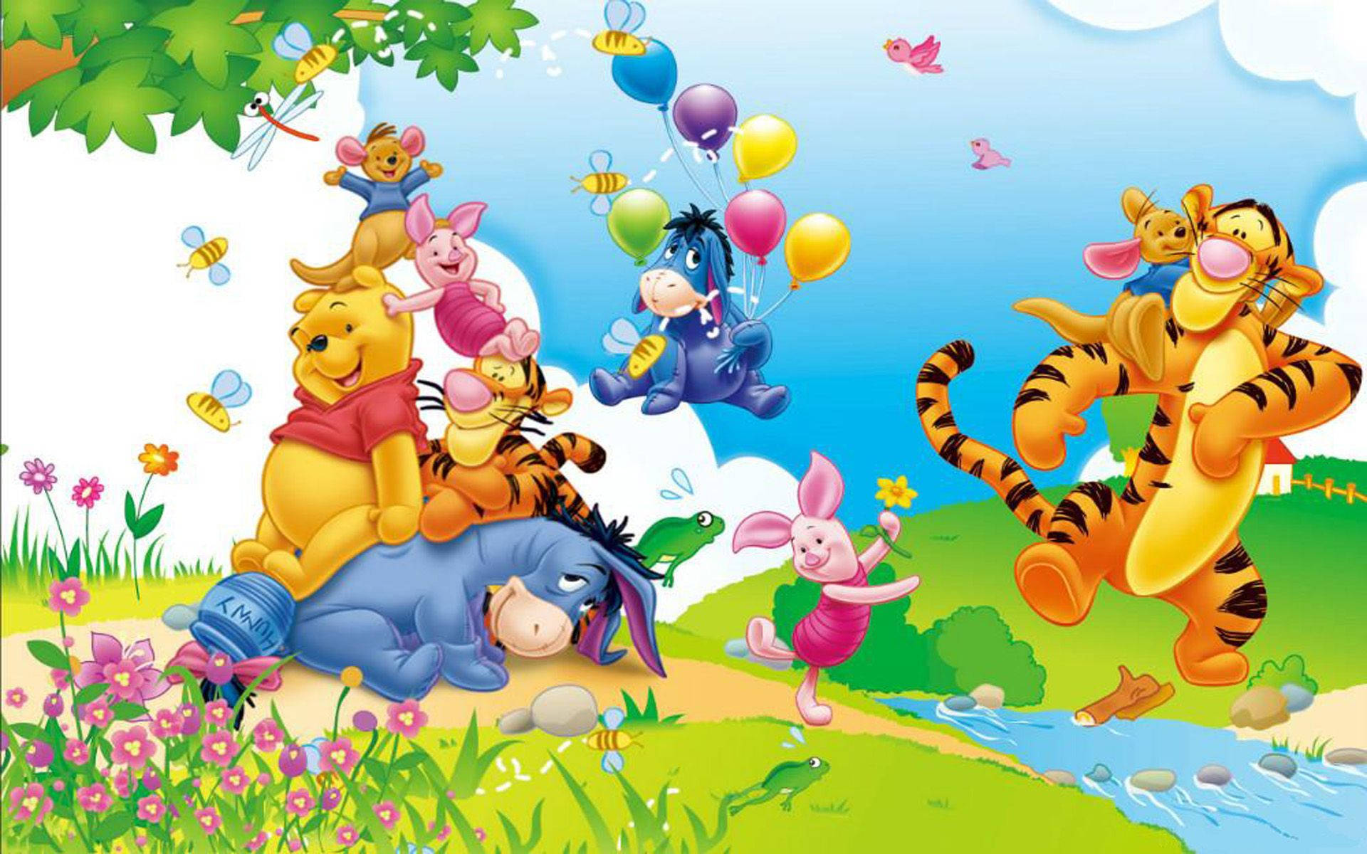 Winnie The Pooh, friends, sunlit meadow, Full HD Desktop Wallpaper