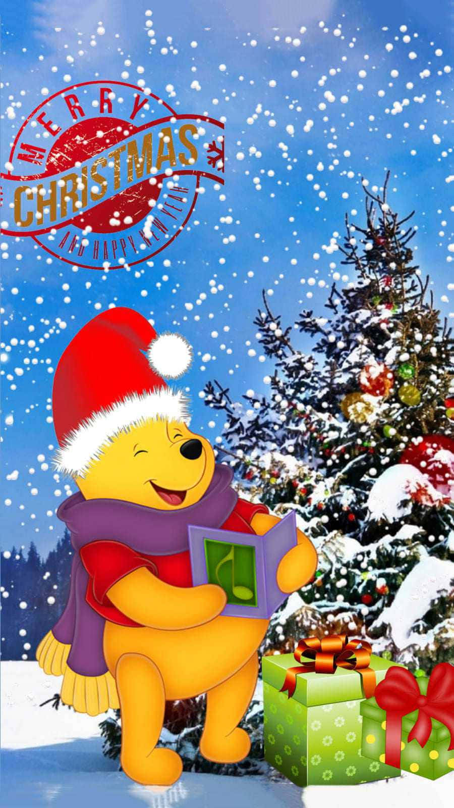 Winnie The Pooh, red hat, purple scarf, HD Phone Wallpaper