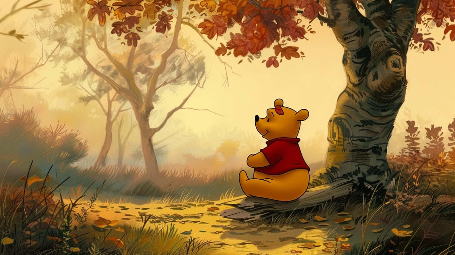 Winnie The Pooh, autumn forest, golden light, HD Desktop Wallpaper