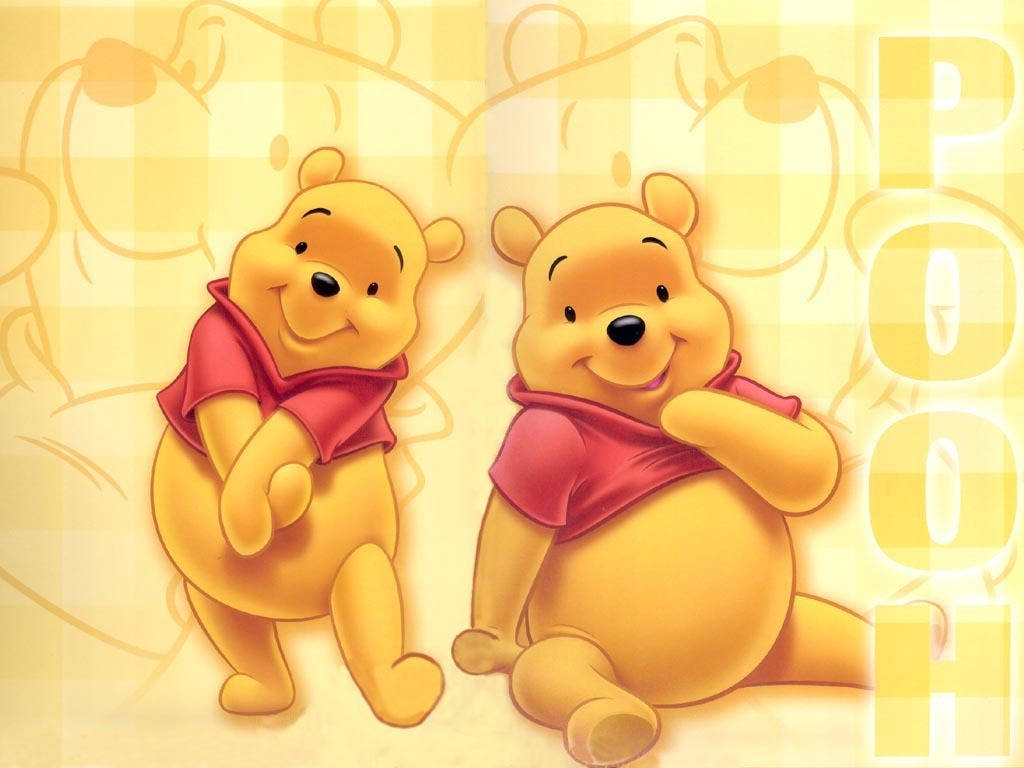 Winnie The Pooh, red shirts, yellow checkered background, SD Desktop Wallpaper