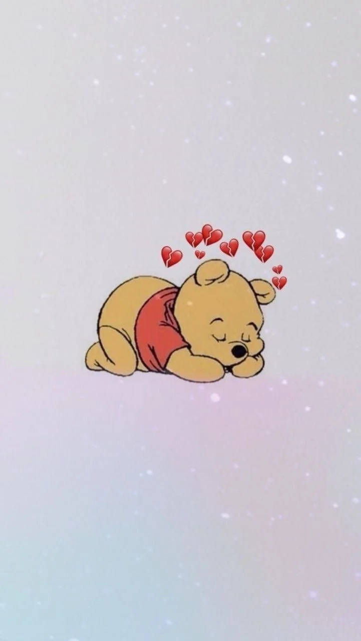 Winnie The Pooh, red hearts, soft pastel gradient background, HD Phone Wallpaper