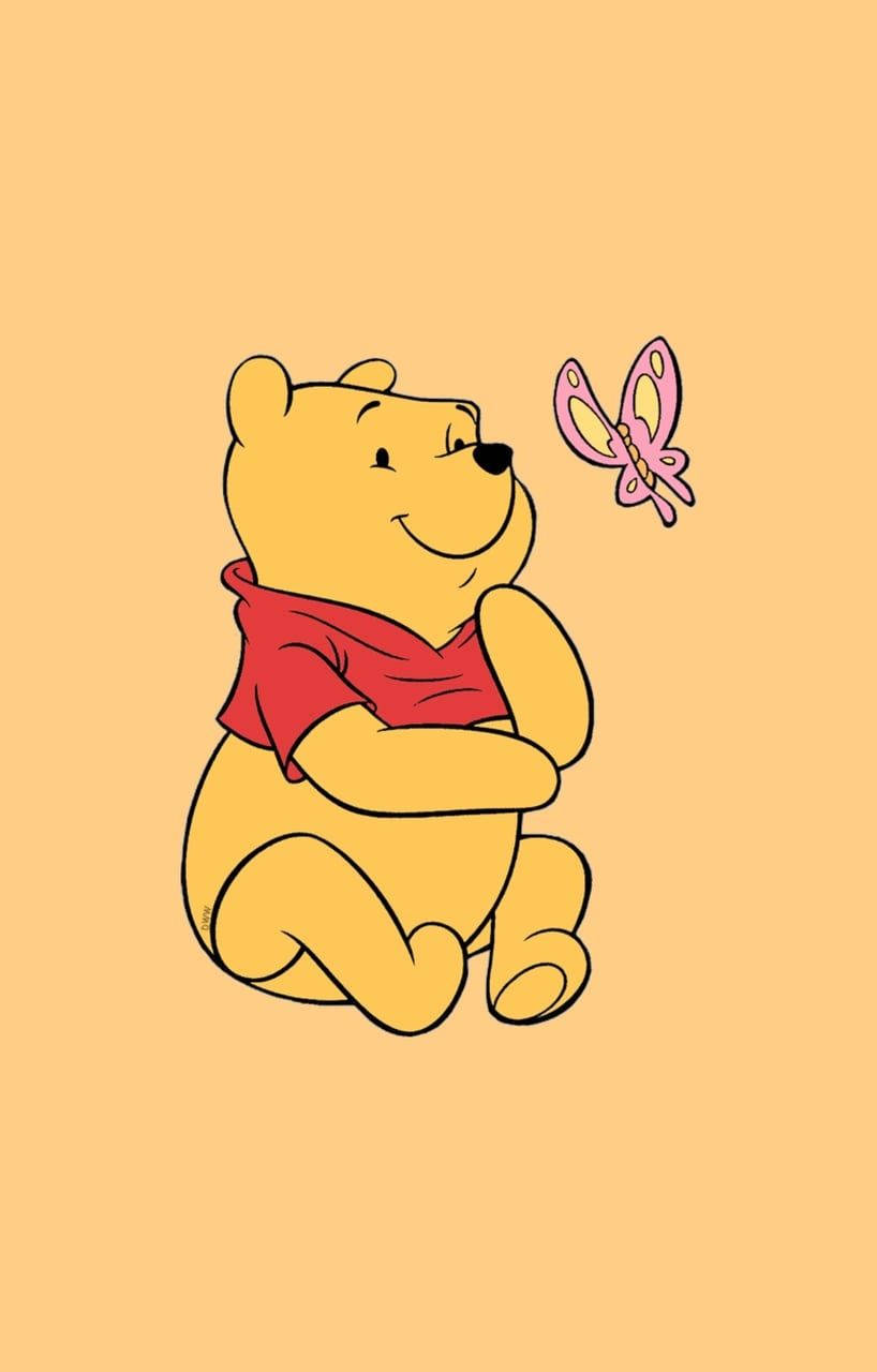 Winnie The Pooh, red shirt, pink butterfly, HD Phone Wallpaper