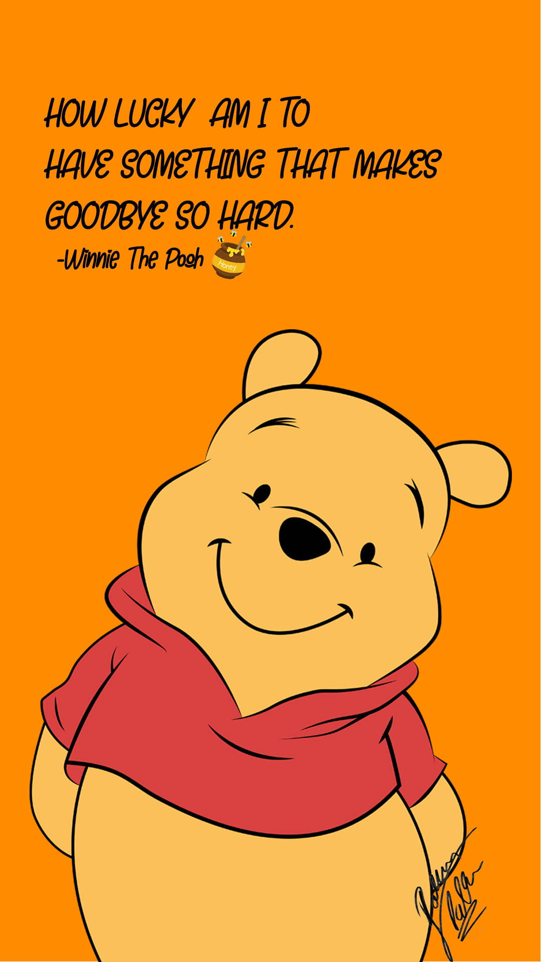 Winnie The Pooh, red shirt, solid orange background, Full HD Phone Wallpaper
