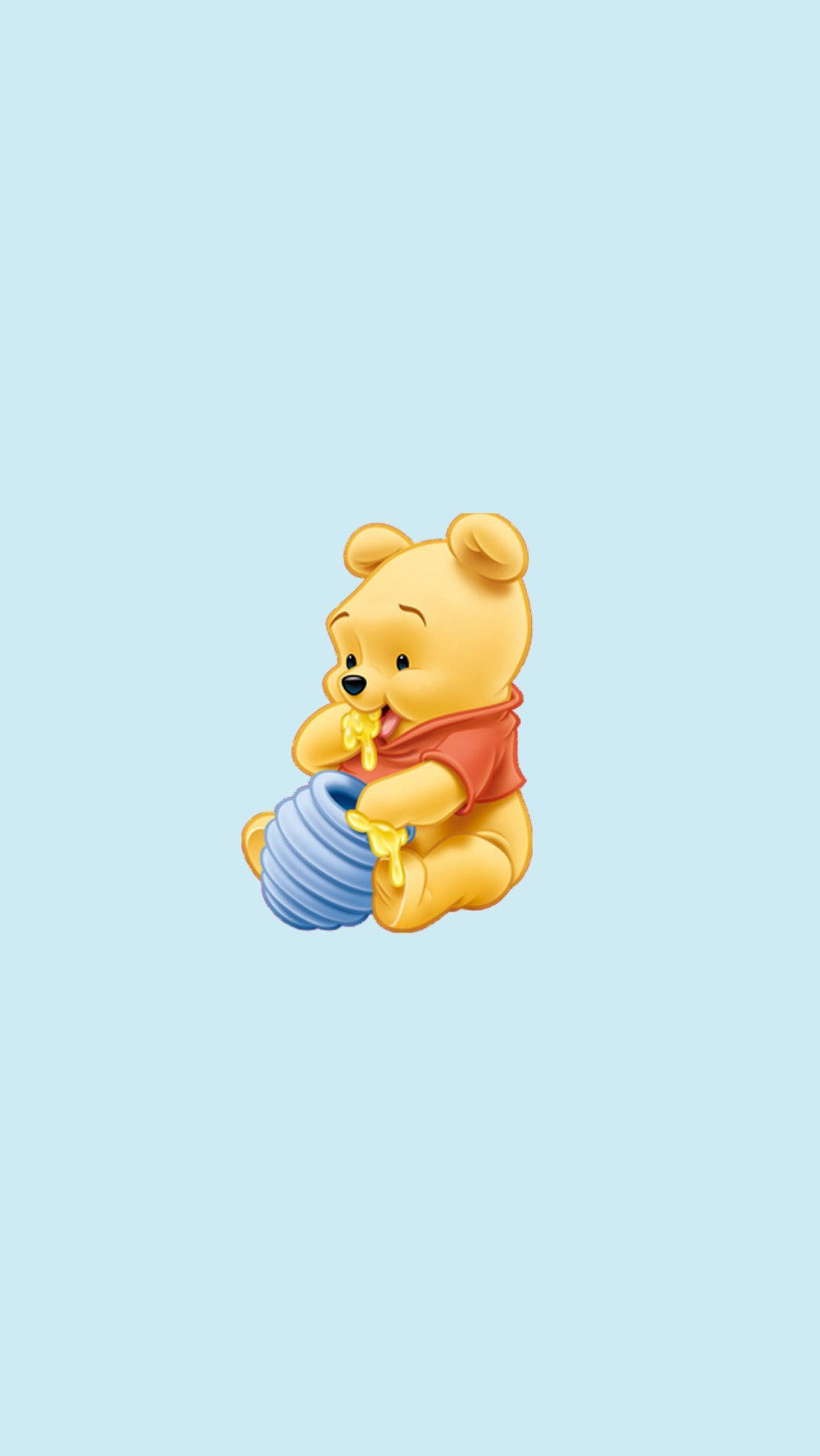 Winnie The Pooh, red shirt, blue honey pot, Full HD Phone Wallpaper