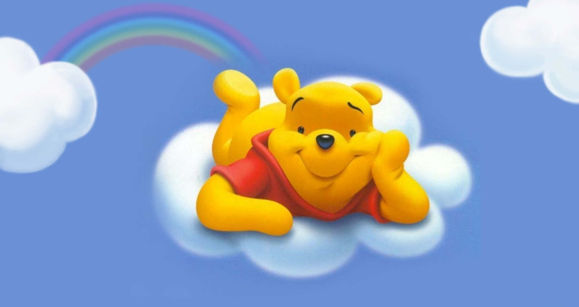 Winnie the Pooh, fluffy cloud, vibrant rainbow, Full HD Desktop Wallpaper