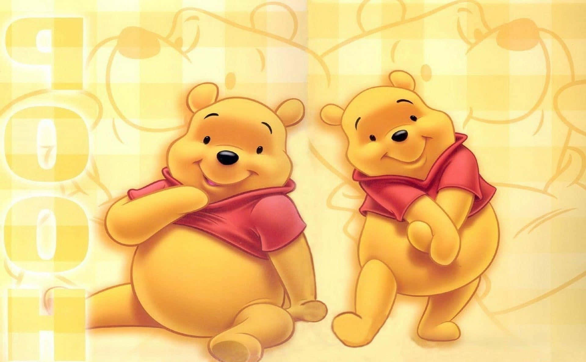 Winnie The Pooh, red shirts, yellow checkered background, Full HD Desktop Wallpaper