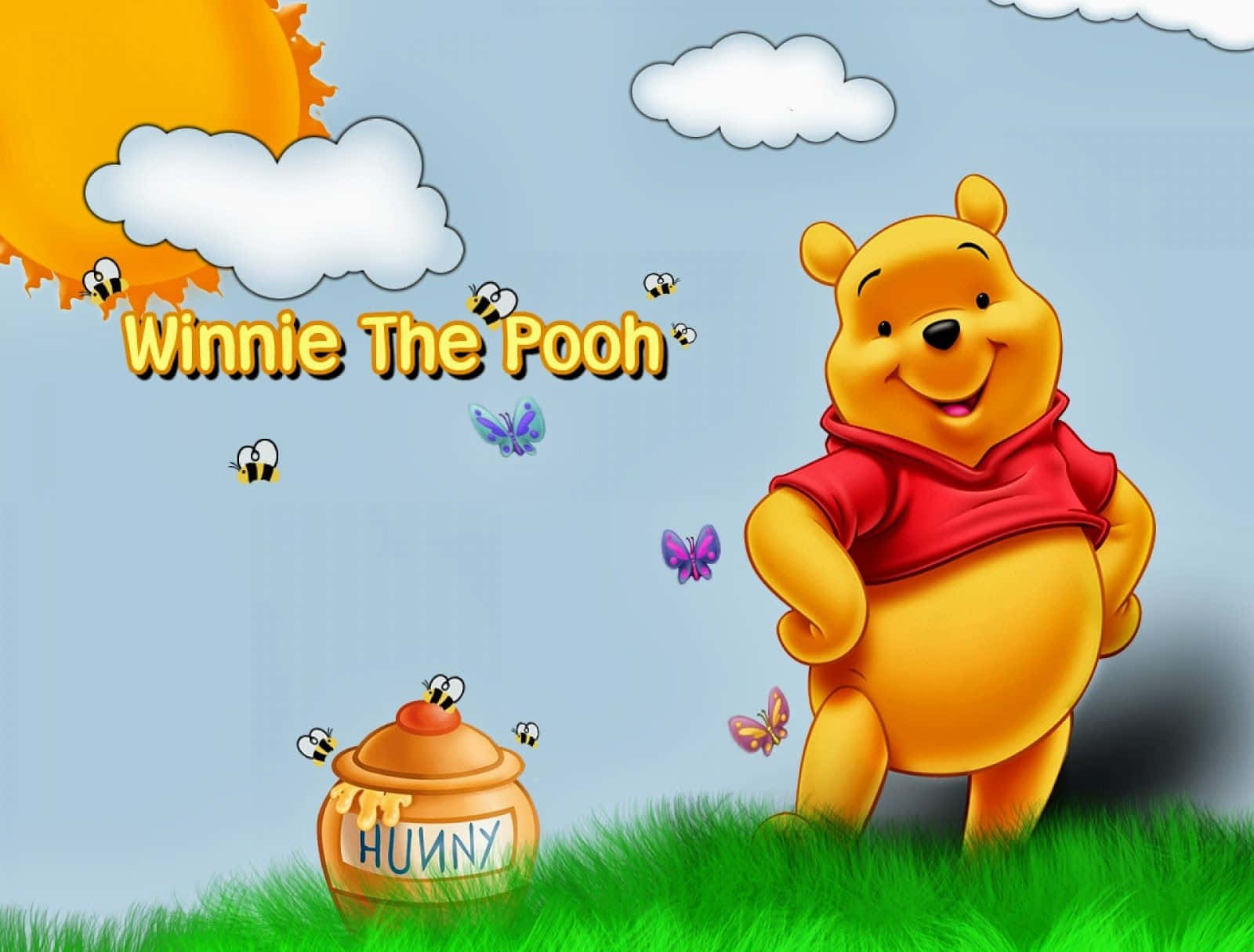 Winnie the Pooh, red shirt, honey pot, HD Desktop Wallpaper