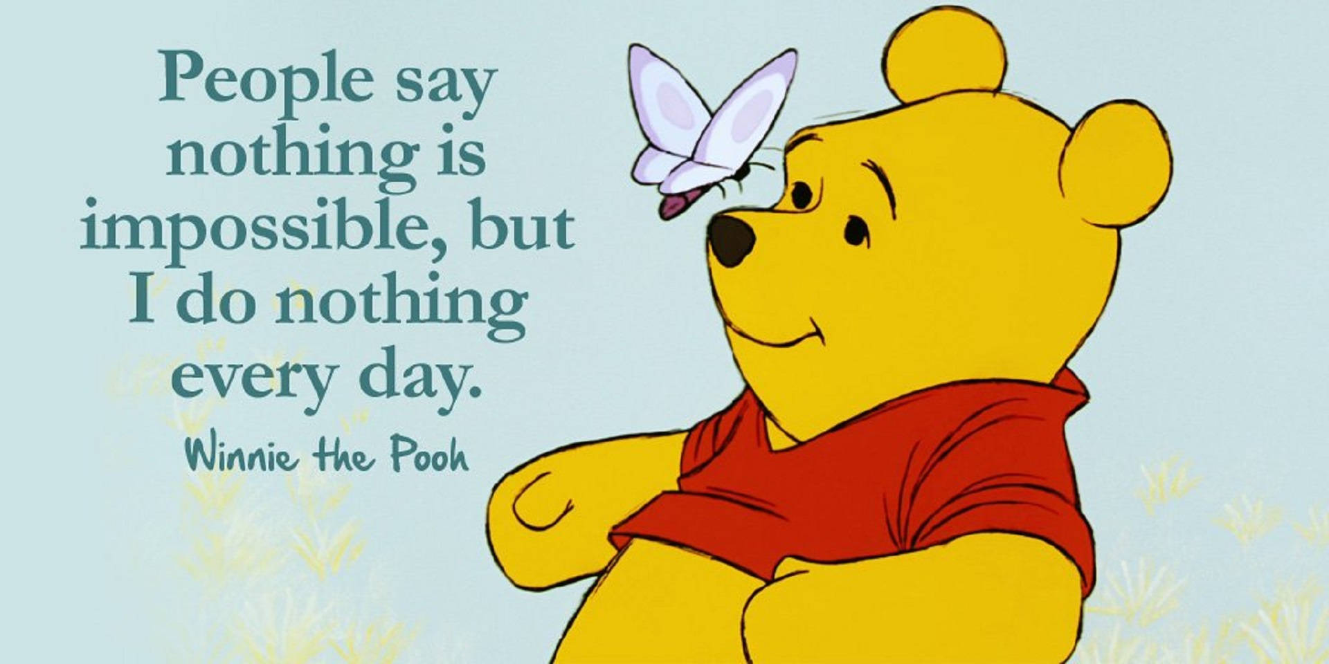 Winnie The Pooh, red shirt, white butterfly, Full HD Desktop Wallpaper