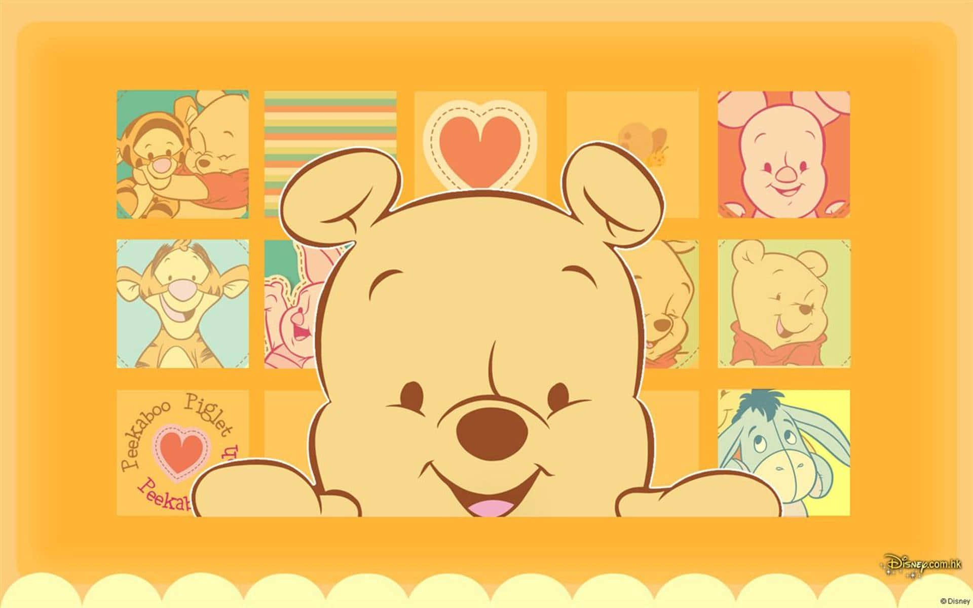 Winnie the Pooh, yellow frame, collage squares, Full HD Desktop Wallpaper