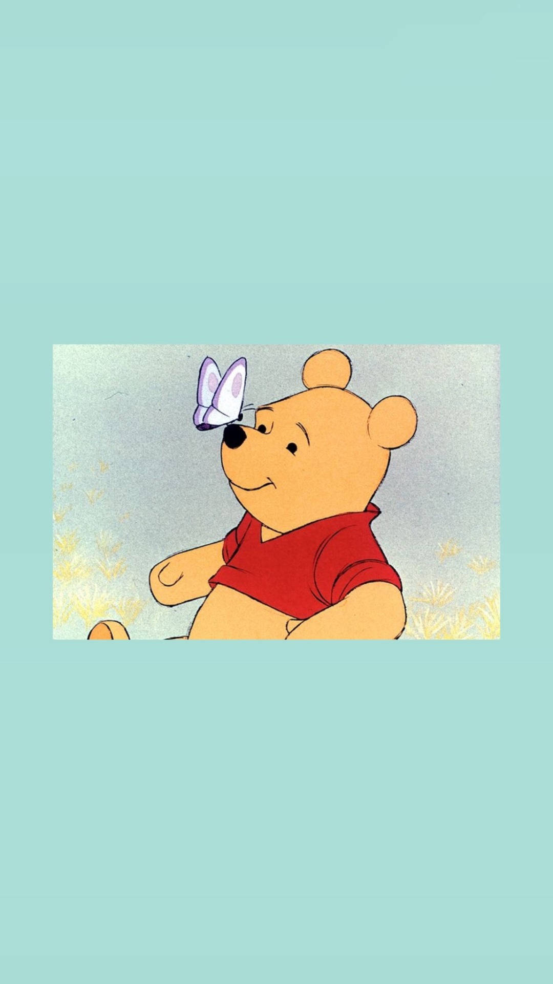 Winnie The Pooh, red shirt, purple butterfly, Full HD Phone Wallpaper