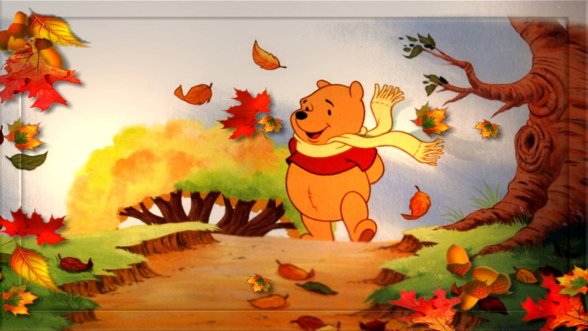 Winnie The Pooh, autumn forest, colorful leaves, Full HD Desktop Wallpaper