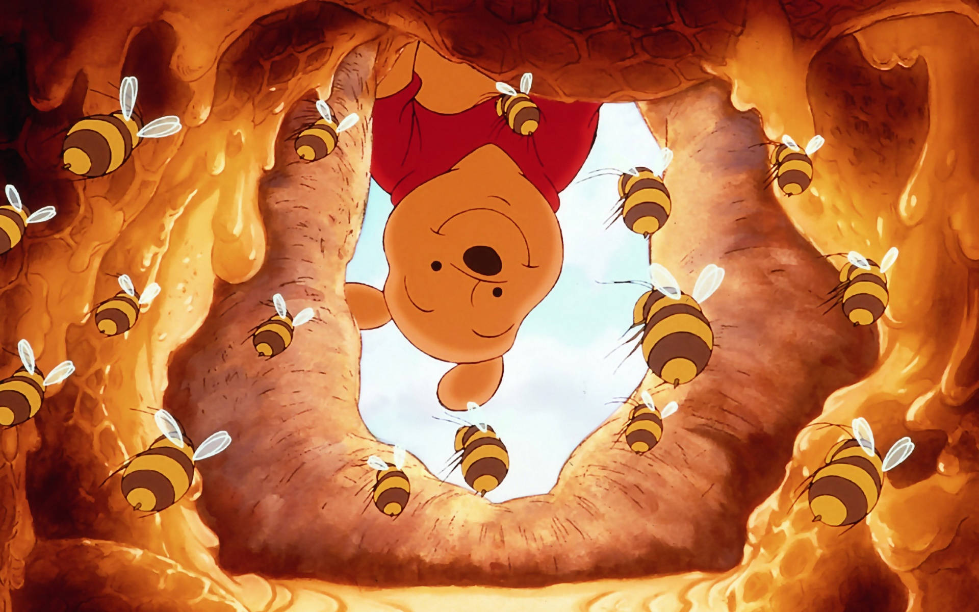 Winnie The Pooh, bees, honeycomb, Full HD Desktop Wallpaper