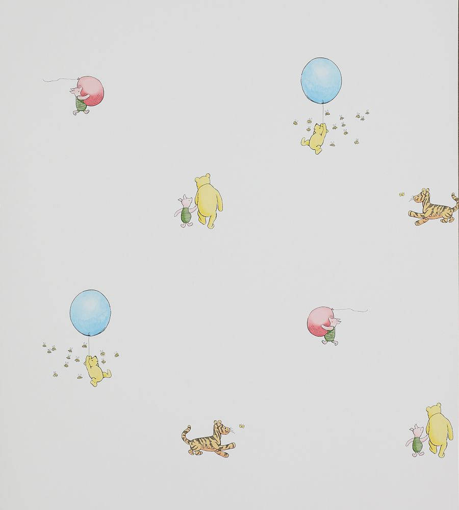 Winnie The Pooh, balloons, soft gray background, SD Phone Wallpaper